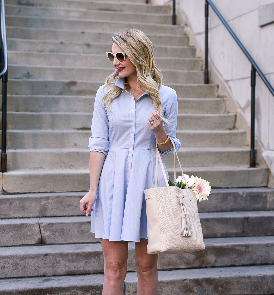 blue shirt dress