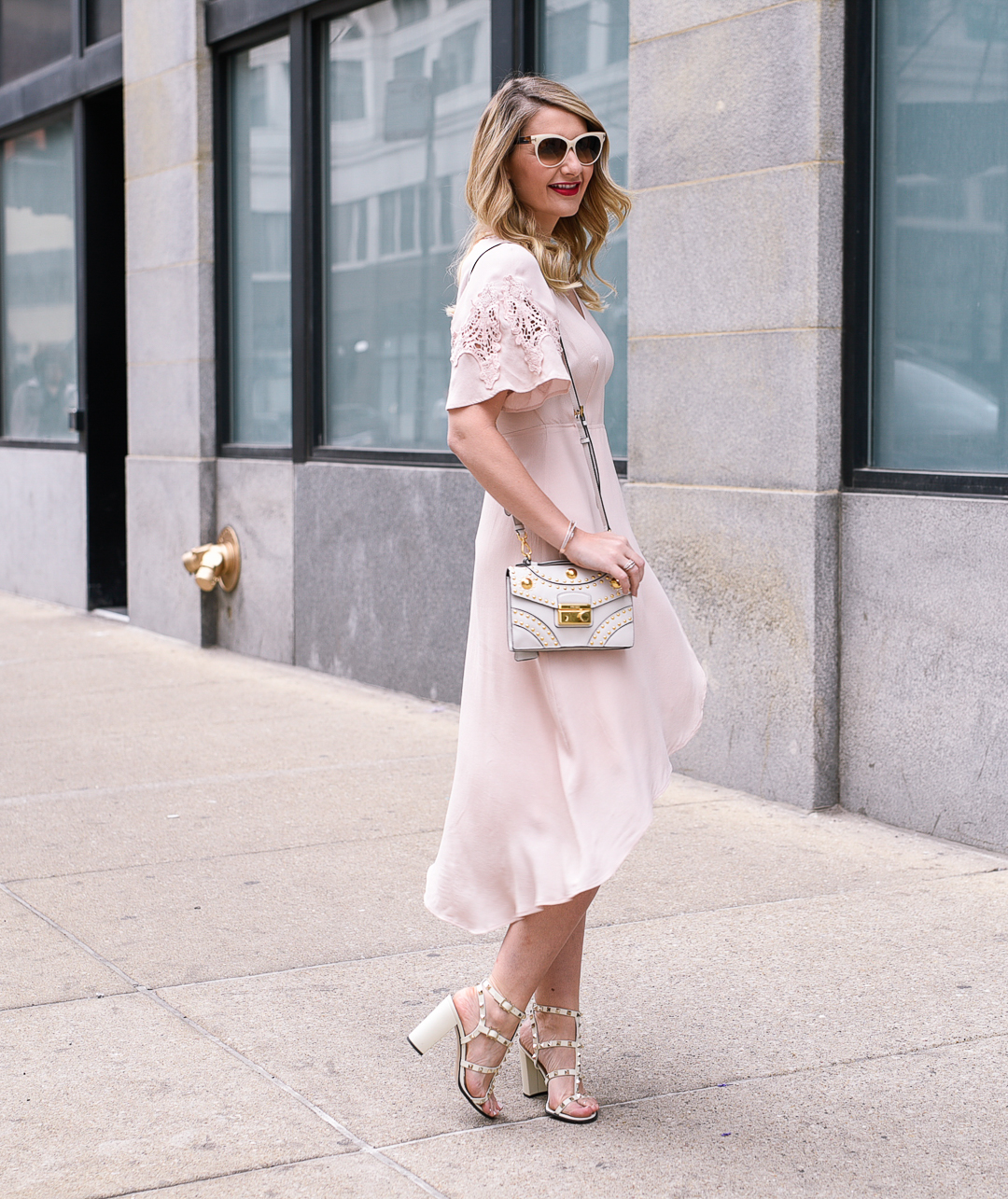 blush pink dress for spring weddings.