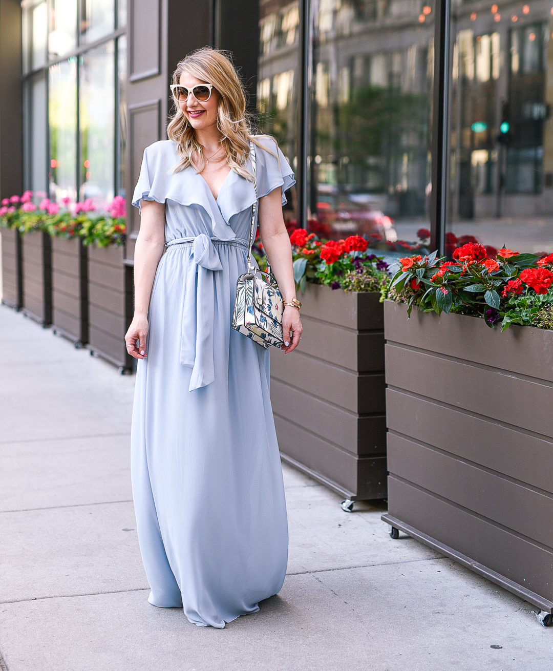 Show Me Your Mumu Audrey Ruffle Wrap Front Gown in blue