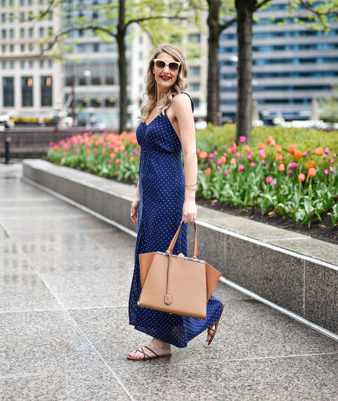 fendi 3jours bag in beige with a summer maxi dress