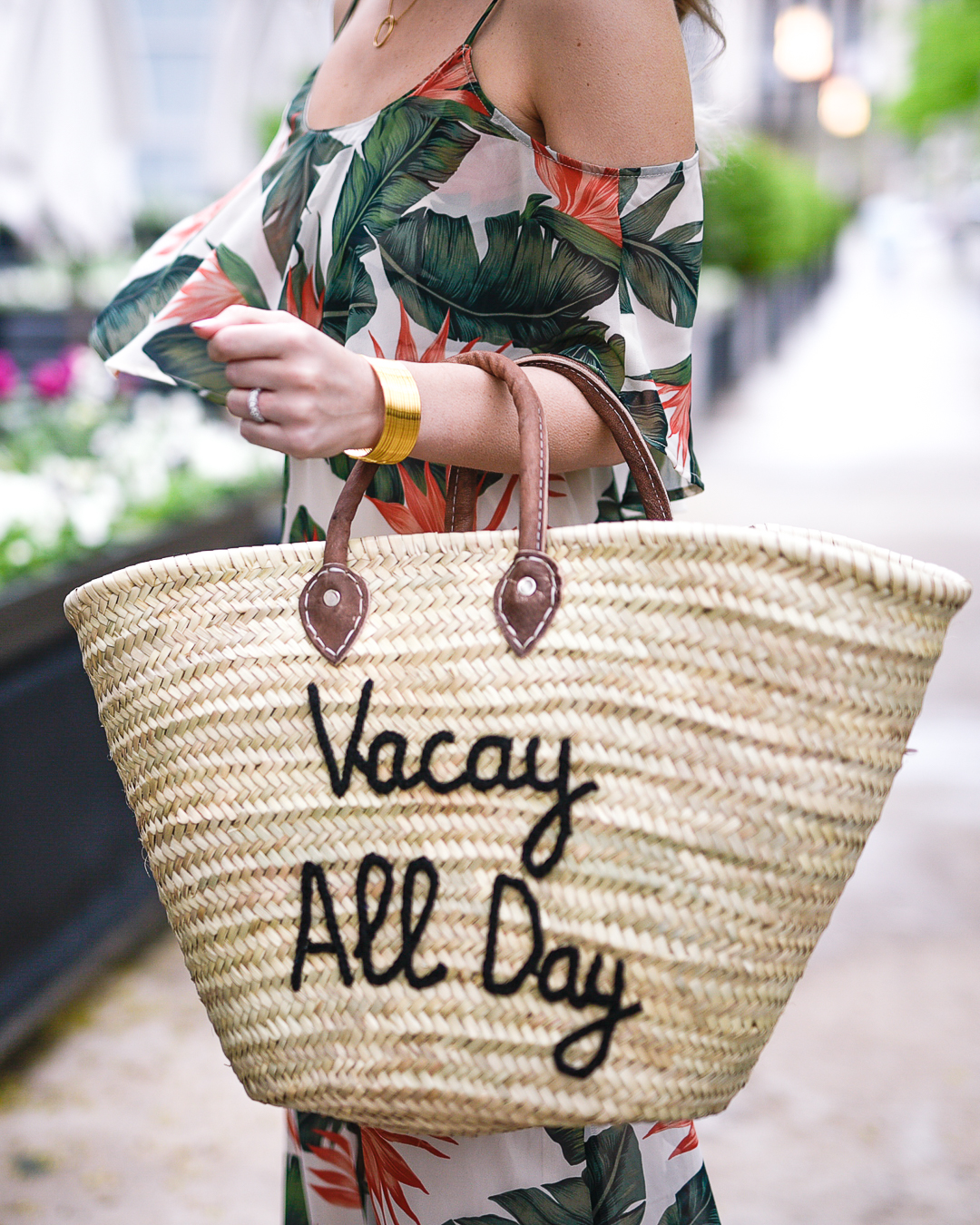 Vacay All Day straw tote bag for the beach.