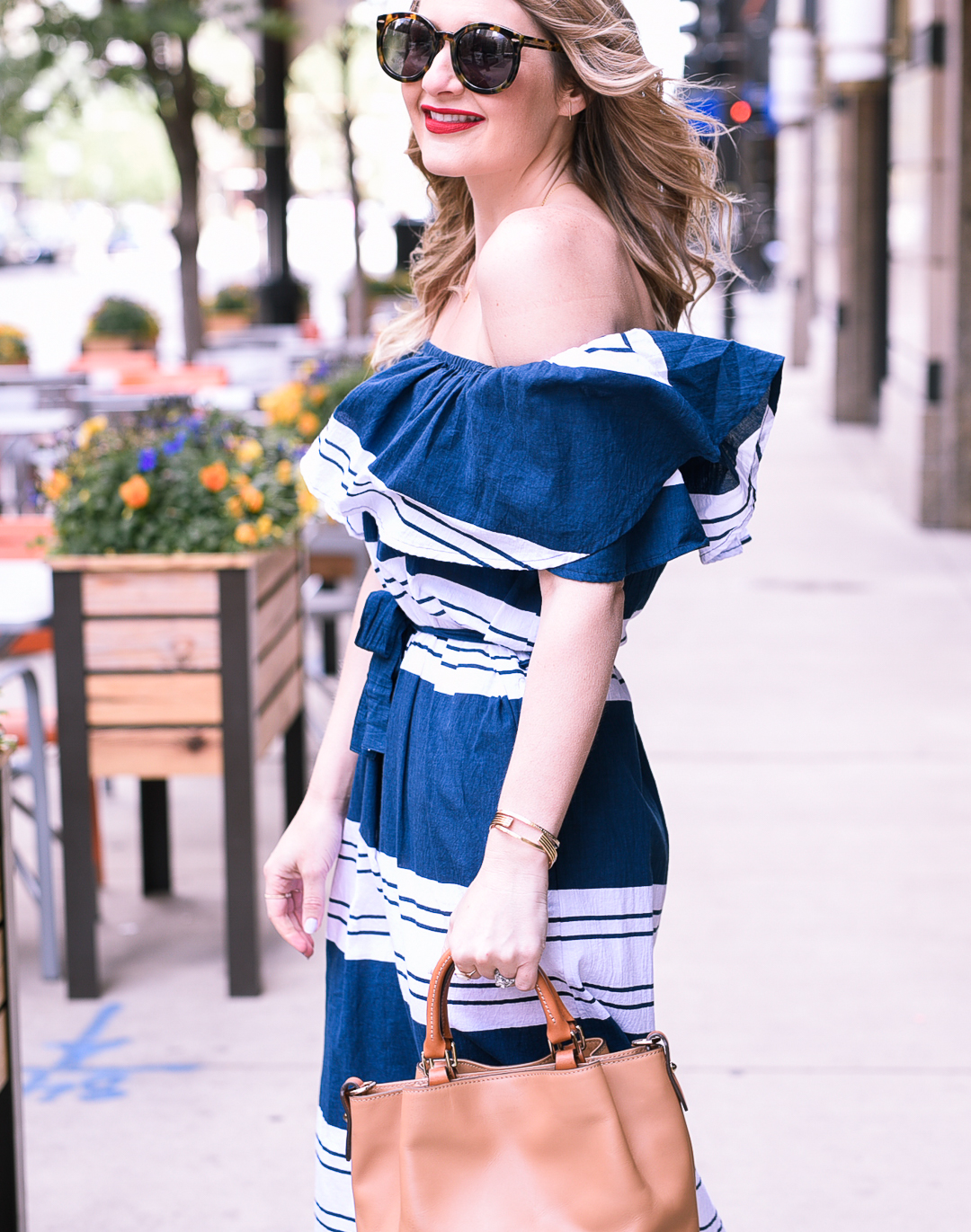 a white and navy striped cotton dress from revolve clothing