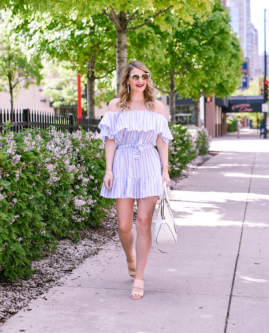 off the shoulder ruffled striped dress for summer 