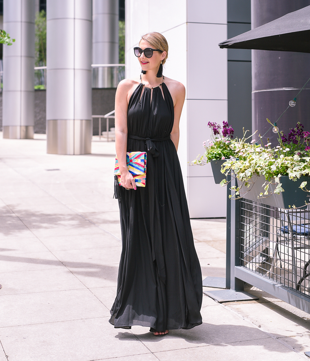 black maxi dress with neck cut outs 