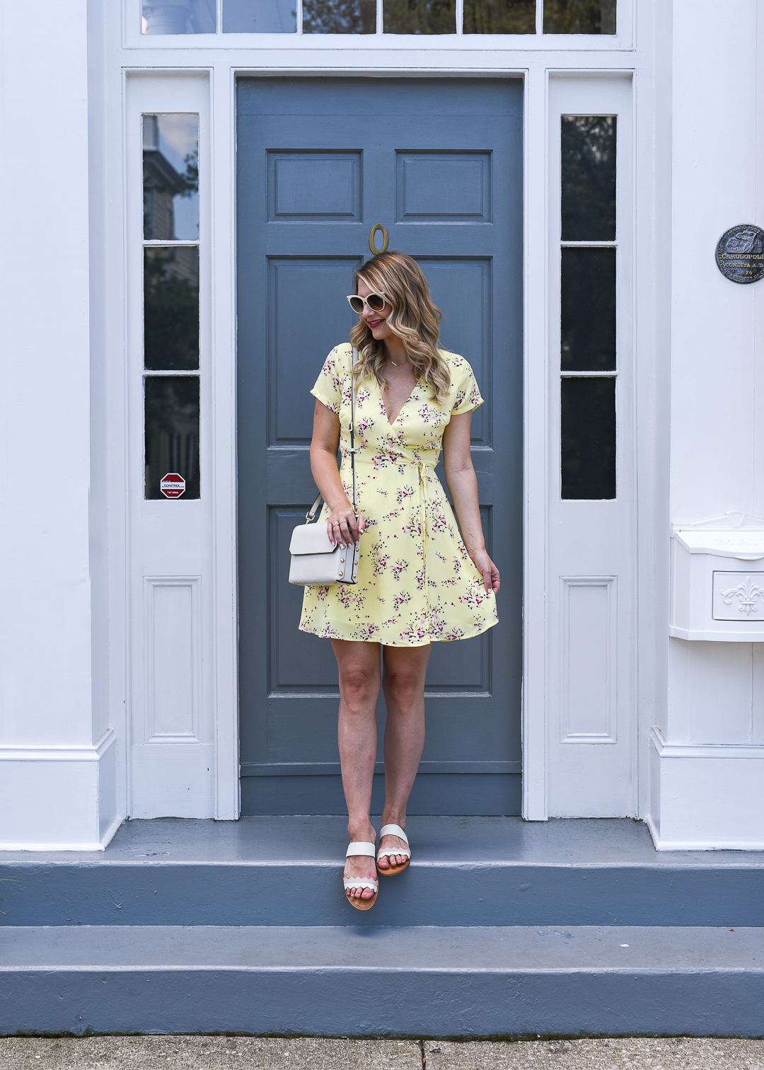 yellow wrap floral dress at Zero George in Charleston