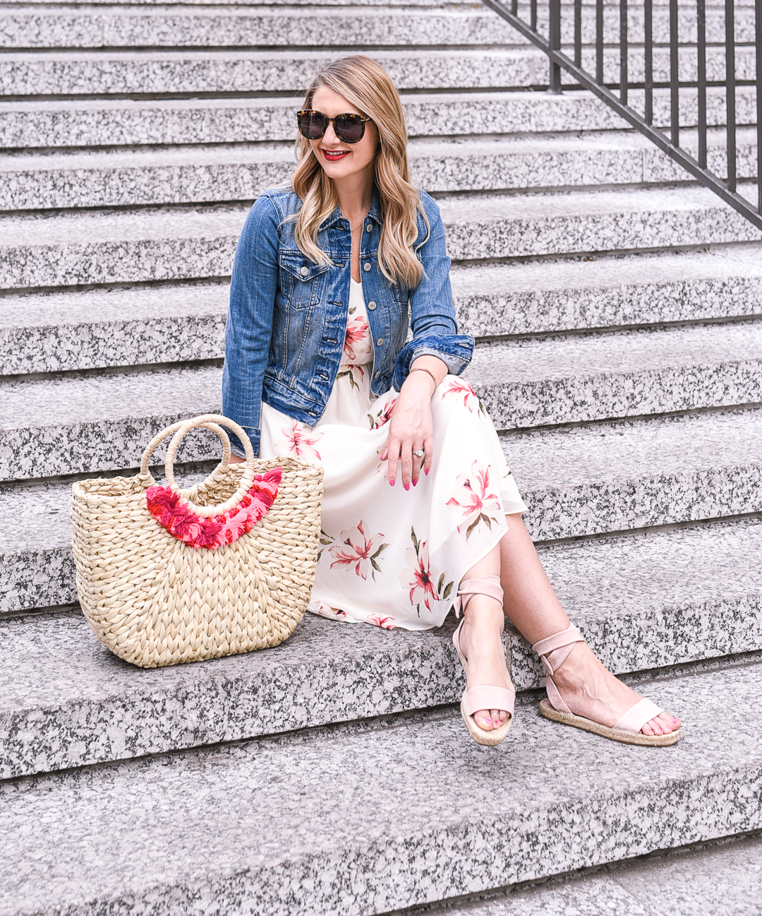 soprano floral dress and a levi's jean jacket 