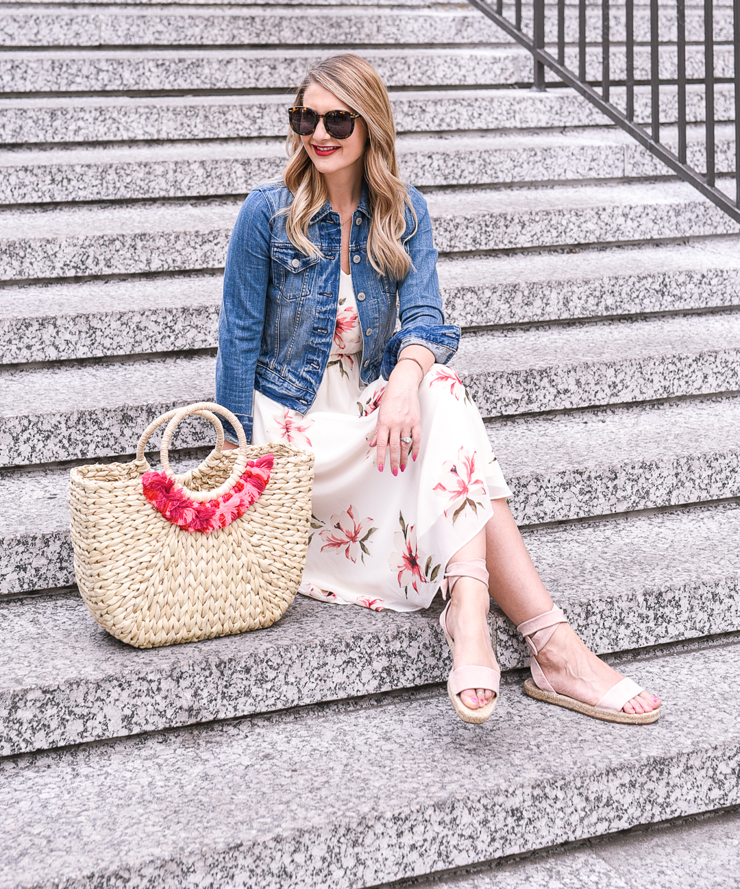 soprano floral dress and a levi's jean jacket