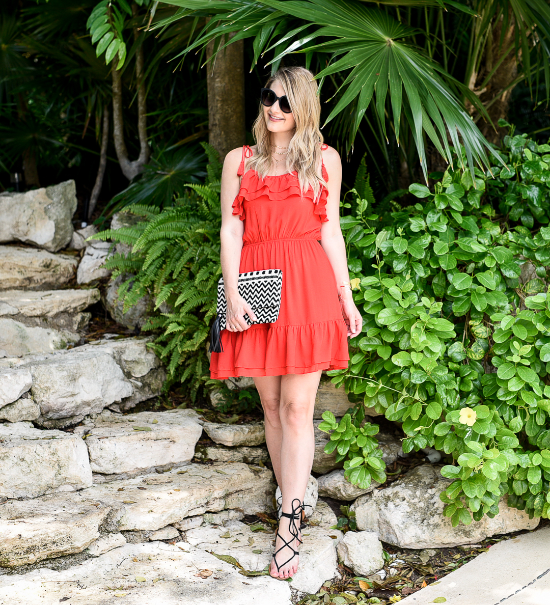 red dress with tassels and ruffles for summer outfit style inspiration
