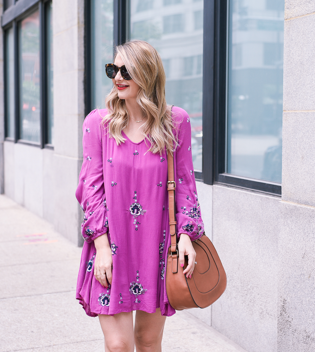 fp purple embroidered bohemian mini dress 