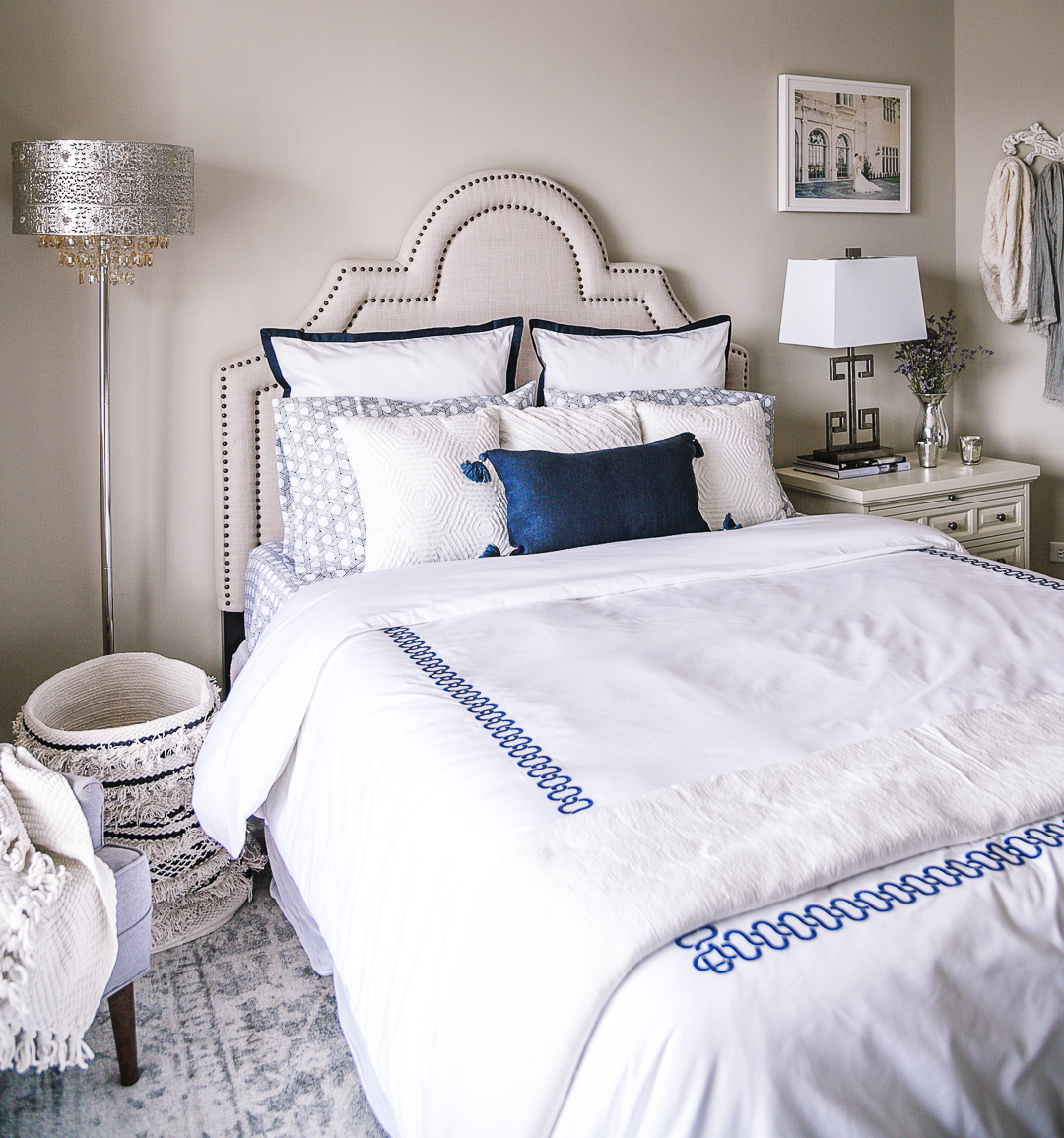 navy and white bedding from serena and lily