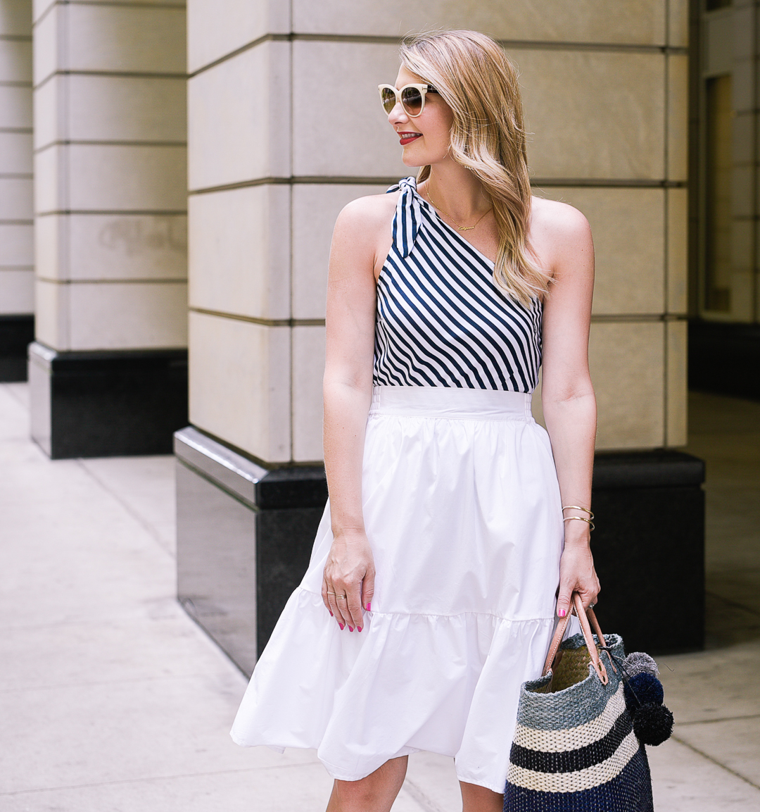 one shoulder striped top for 4th of july