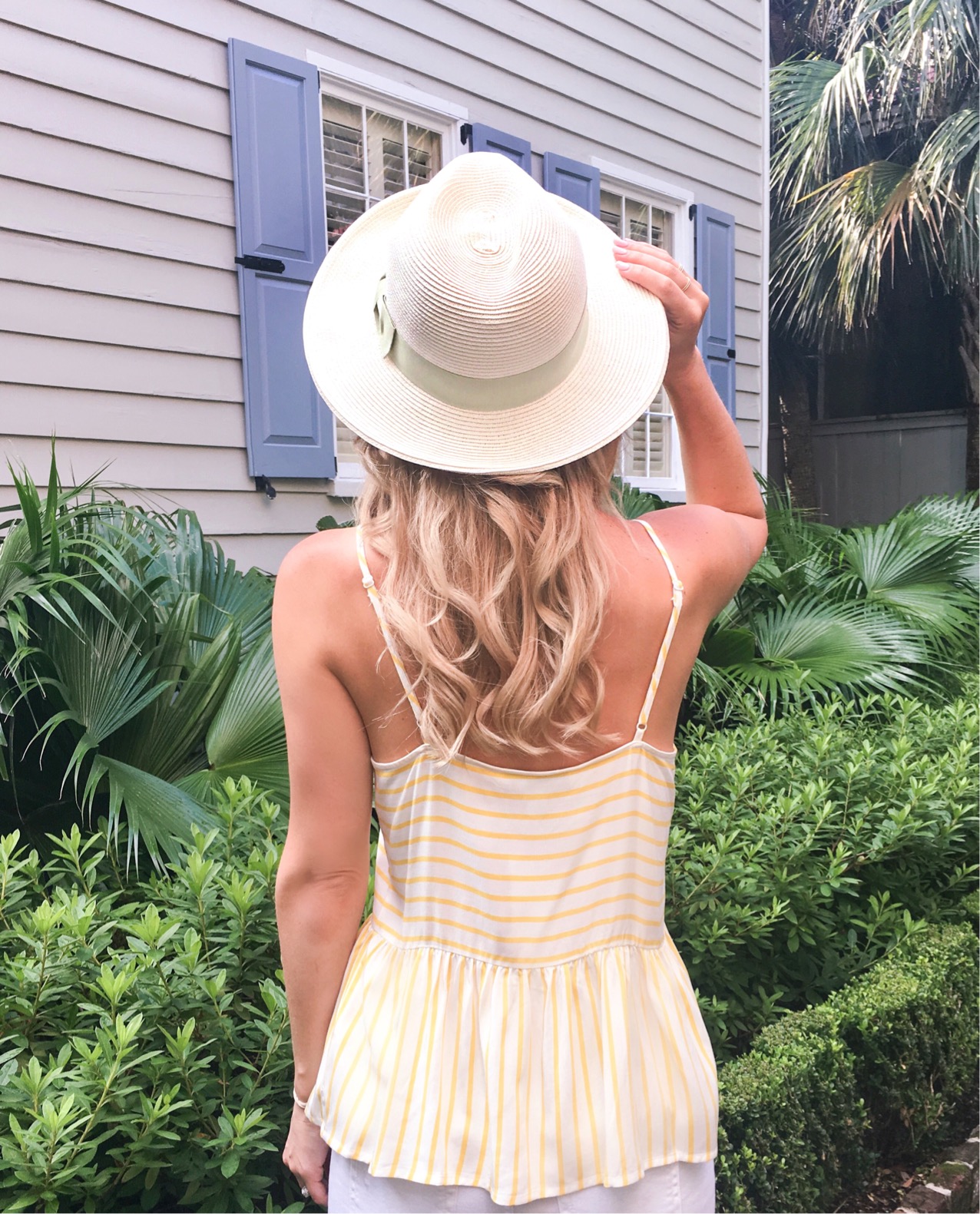 white and yellow striped peplum tank top from nordstrom 