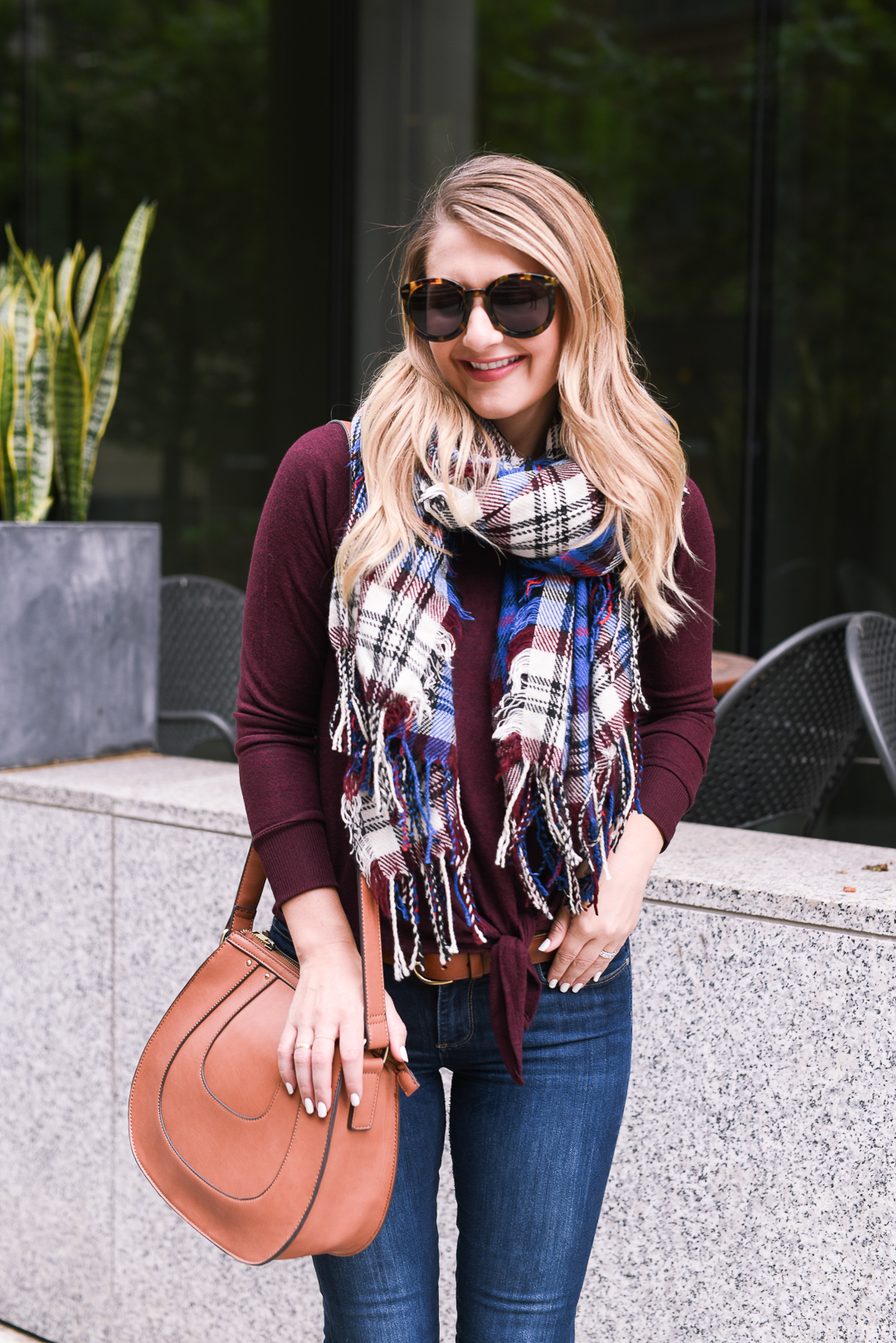 burgundy tie front sweater