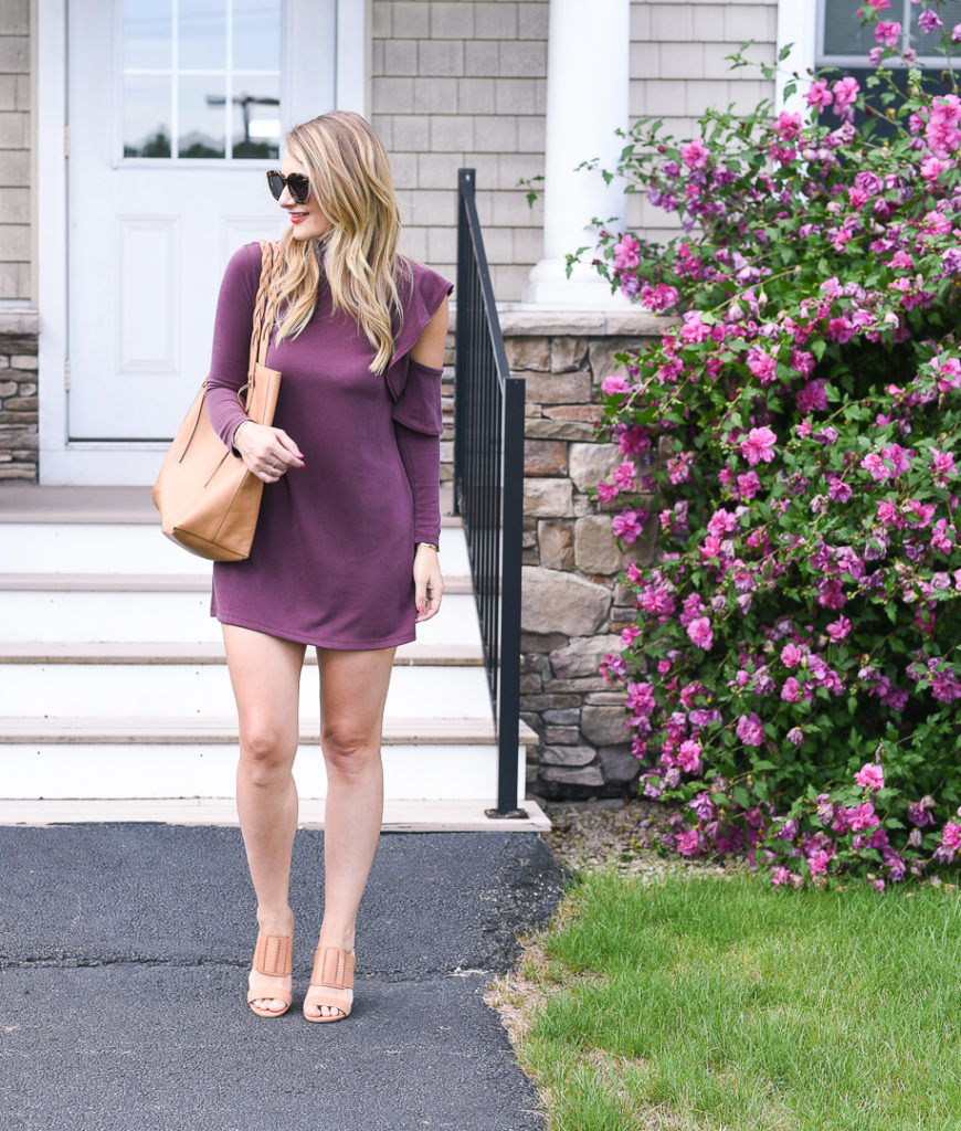 burgundy tie neck ruffle sleeves midi dress