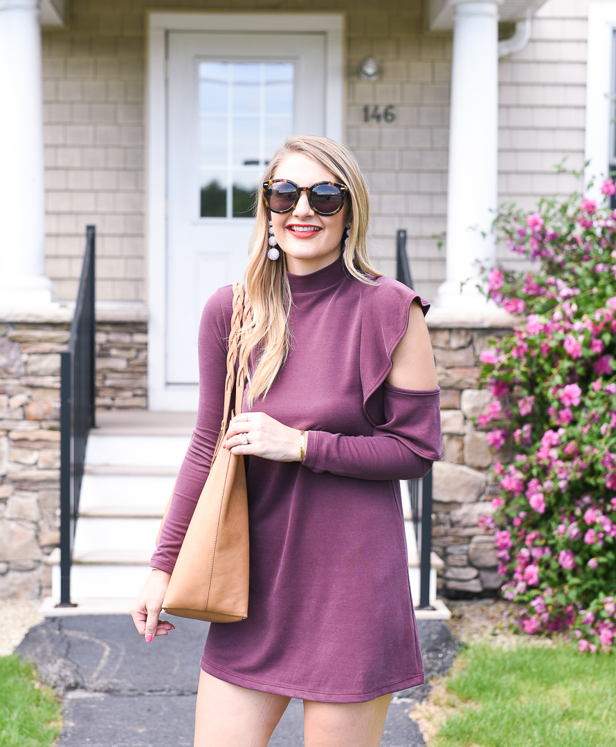 one shoulder dress in maroon