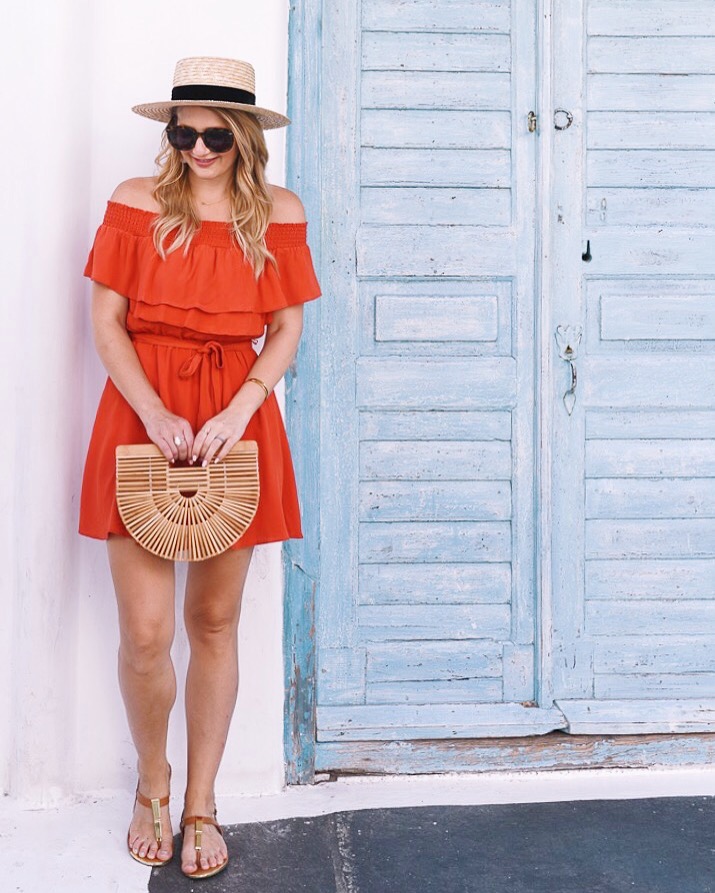 red off the shoulder dress