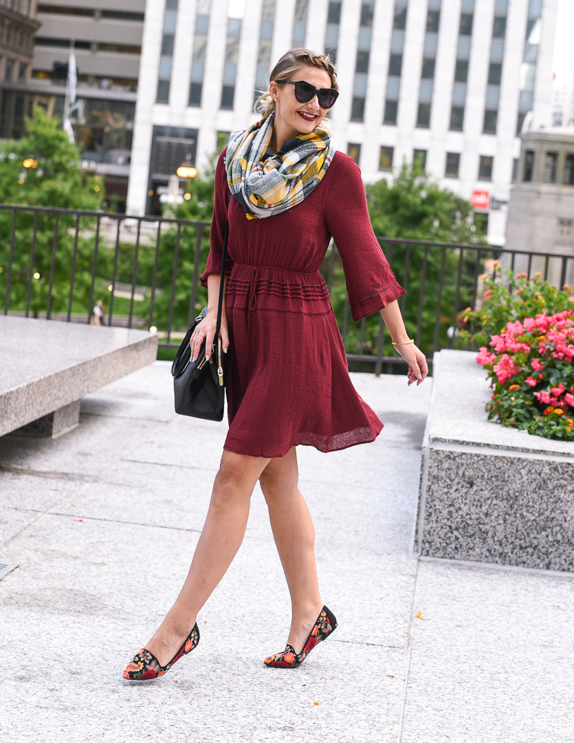 burgundy a-line dress for fall