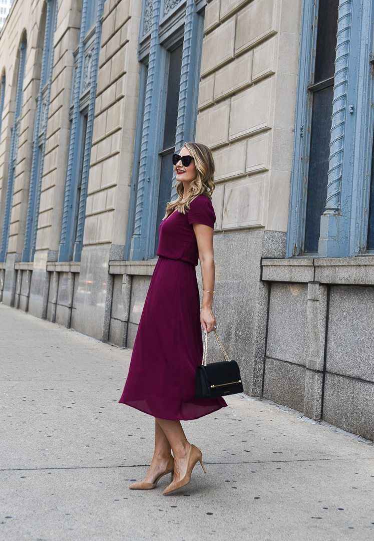 burgundy midi dress for fall 