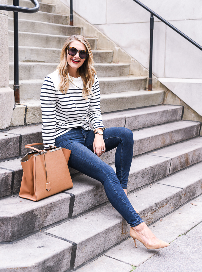 striped mock neck sweater 