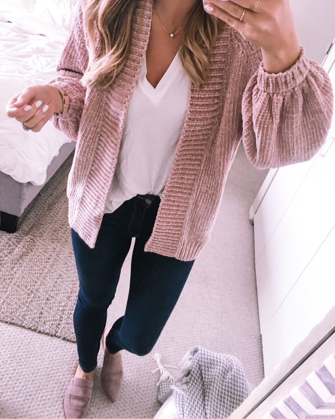 pink chenille cardigan