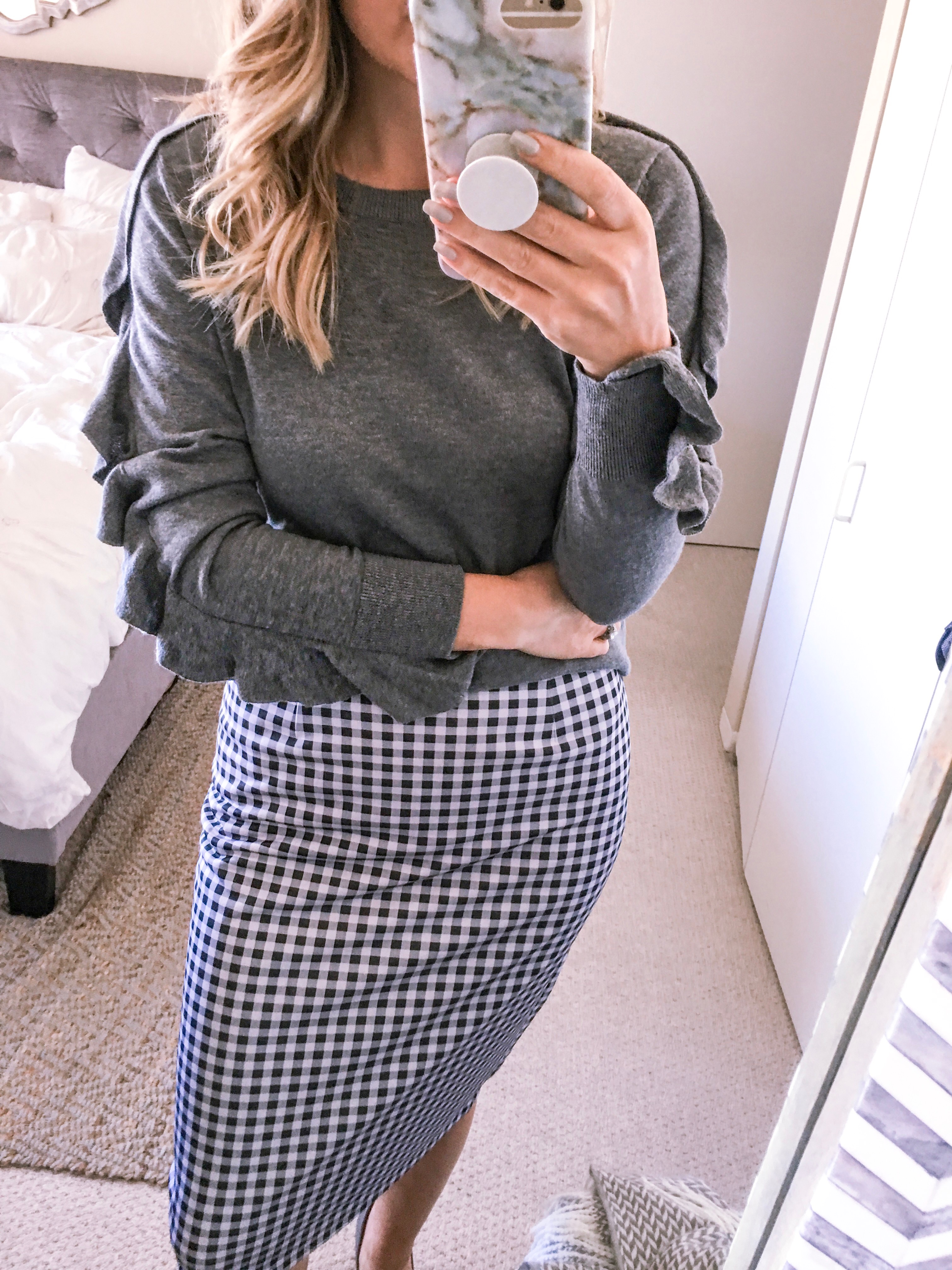 gingham pencil skirt