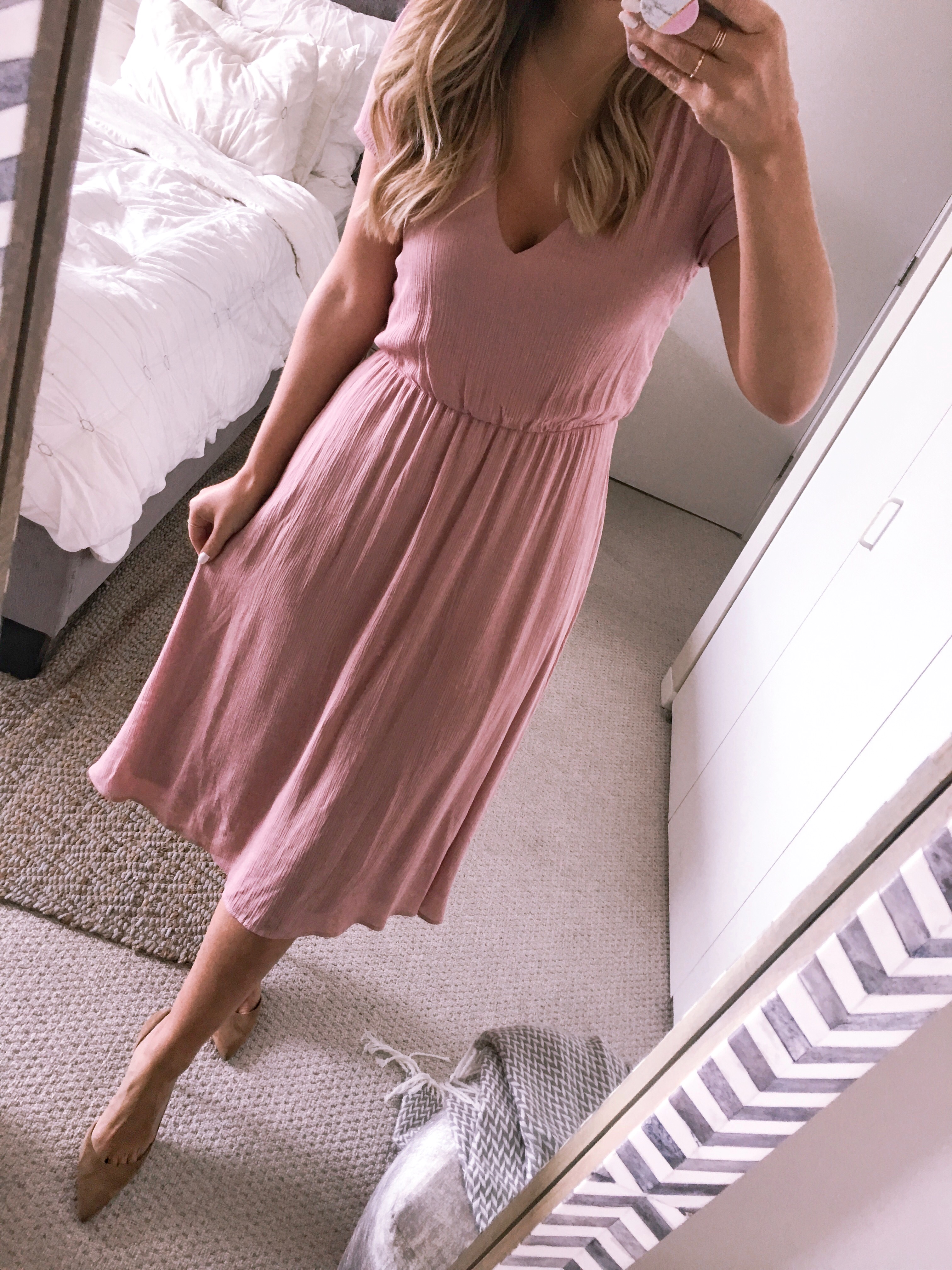 pink v-neck midi dress from nordstrom