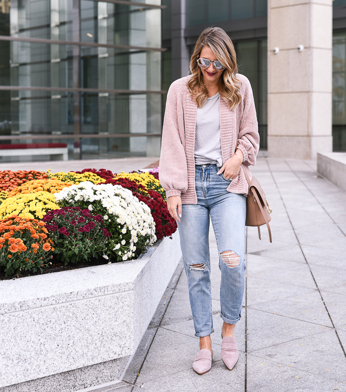 pink chenile cardigan from nordstrom for fall