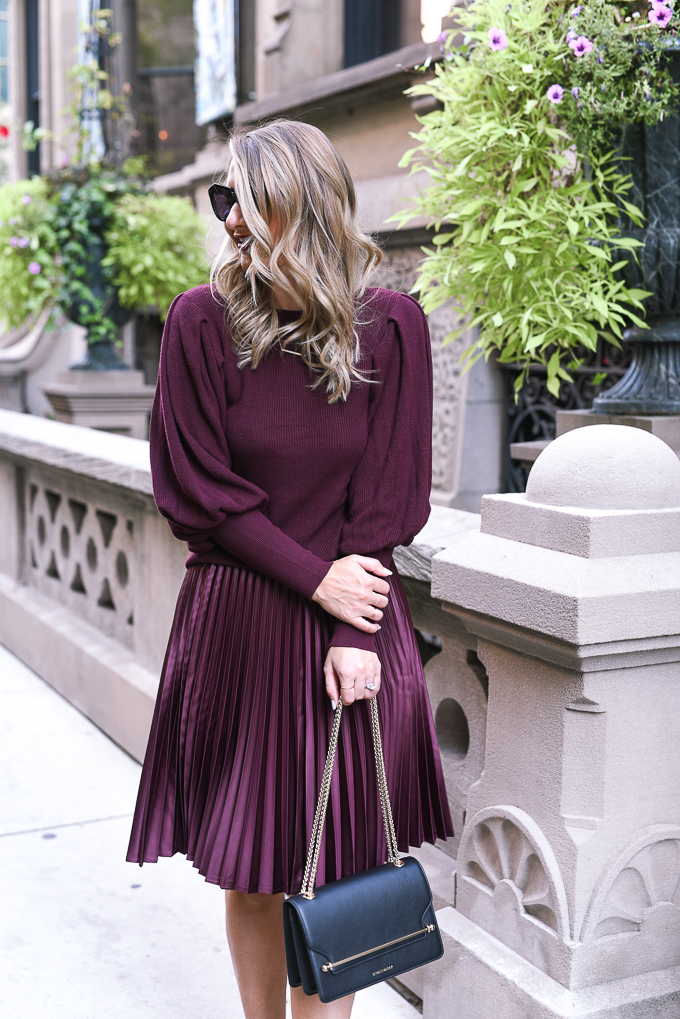 burgundy bubble sleeve sweater for fall