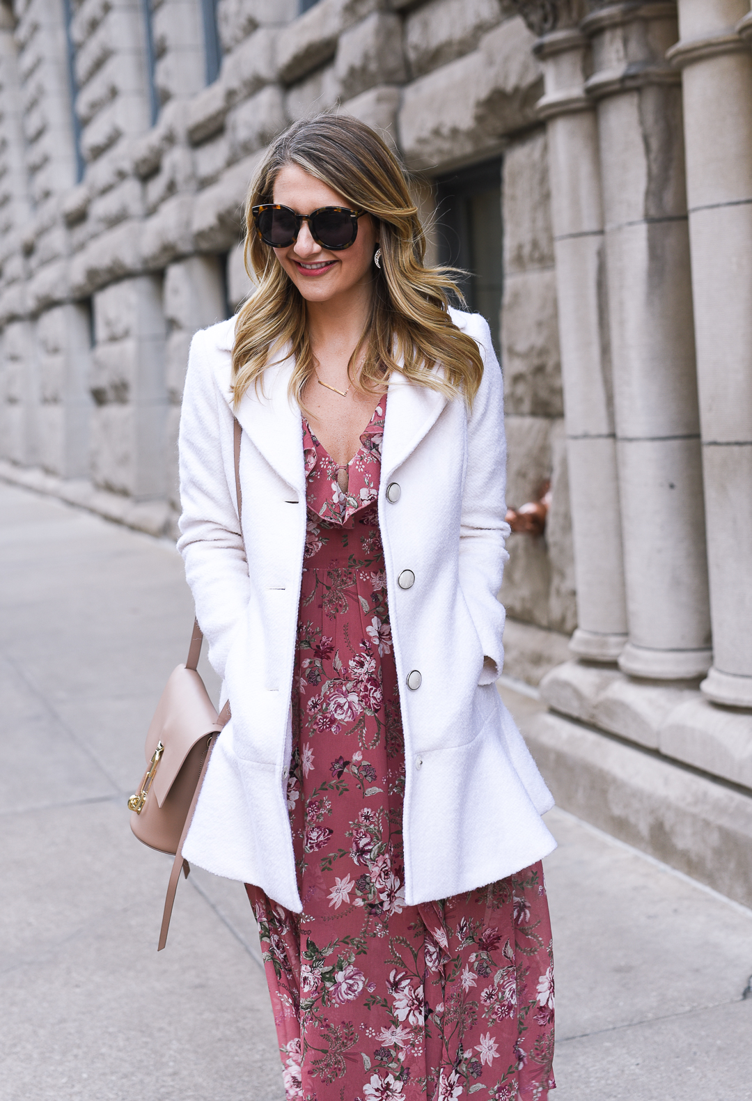 white ruffle hem coat