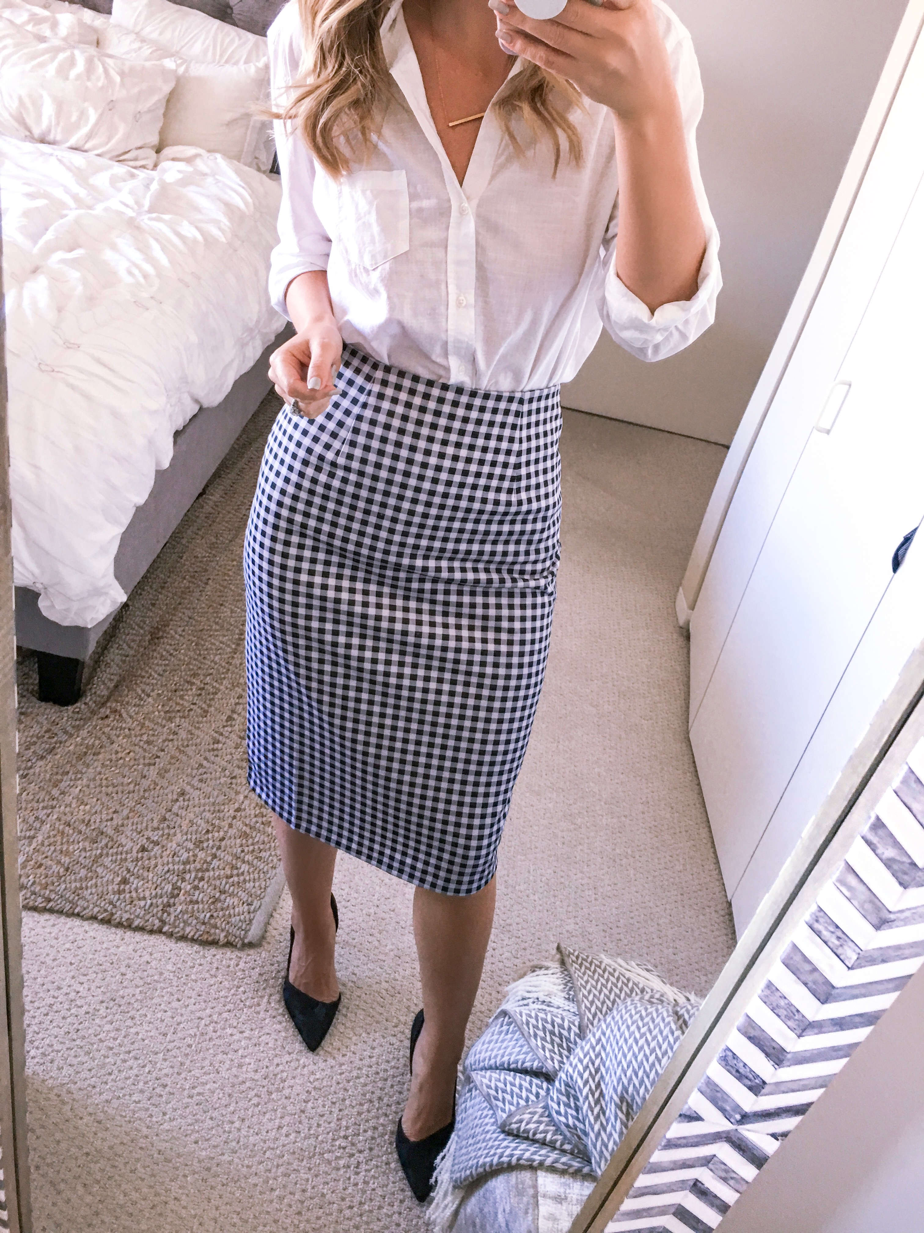 gingham pencil skirt