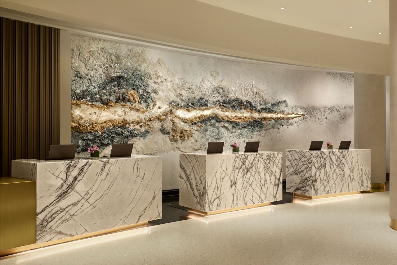 loews hotel miami, south beach lobby with geodes