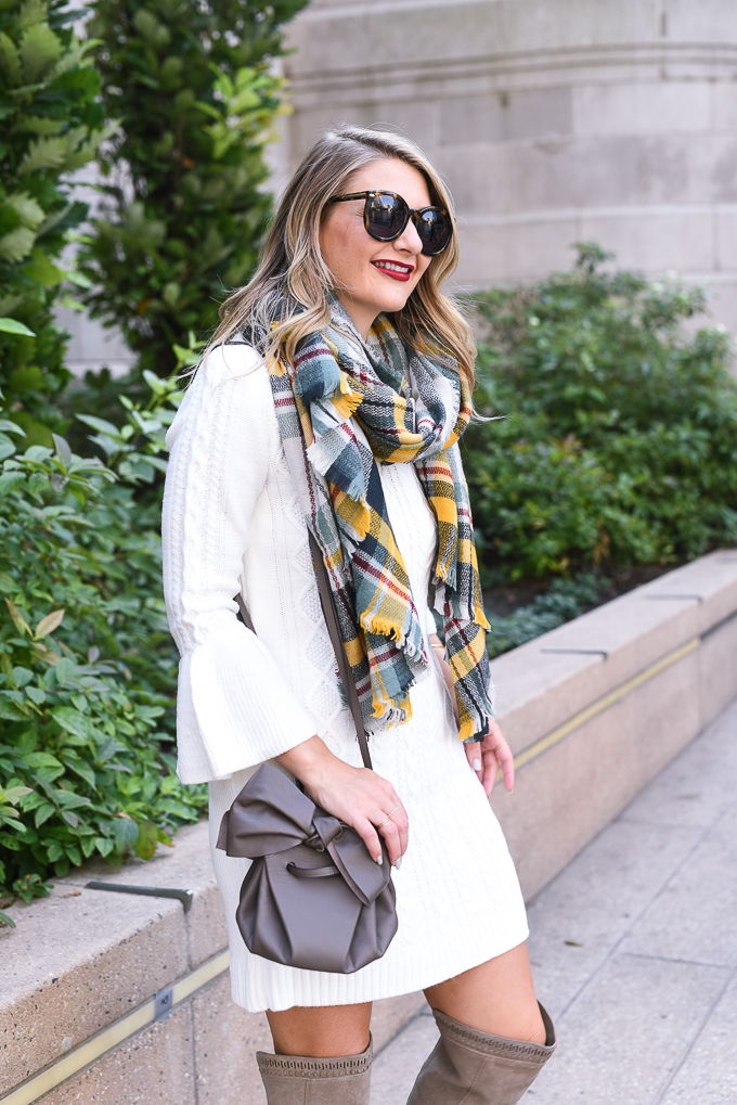 how to wear a plaid blanket scarf in yellow