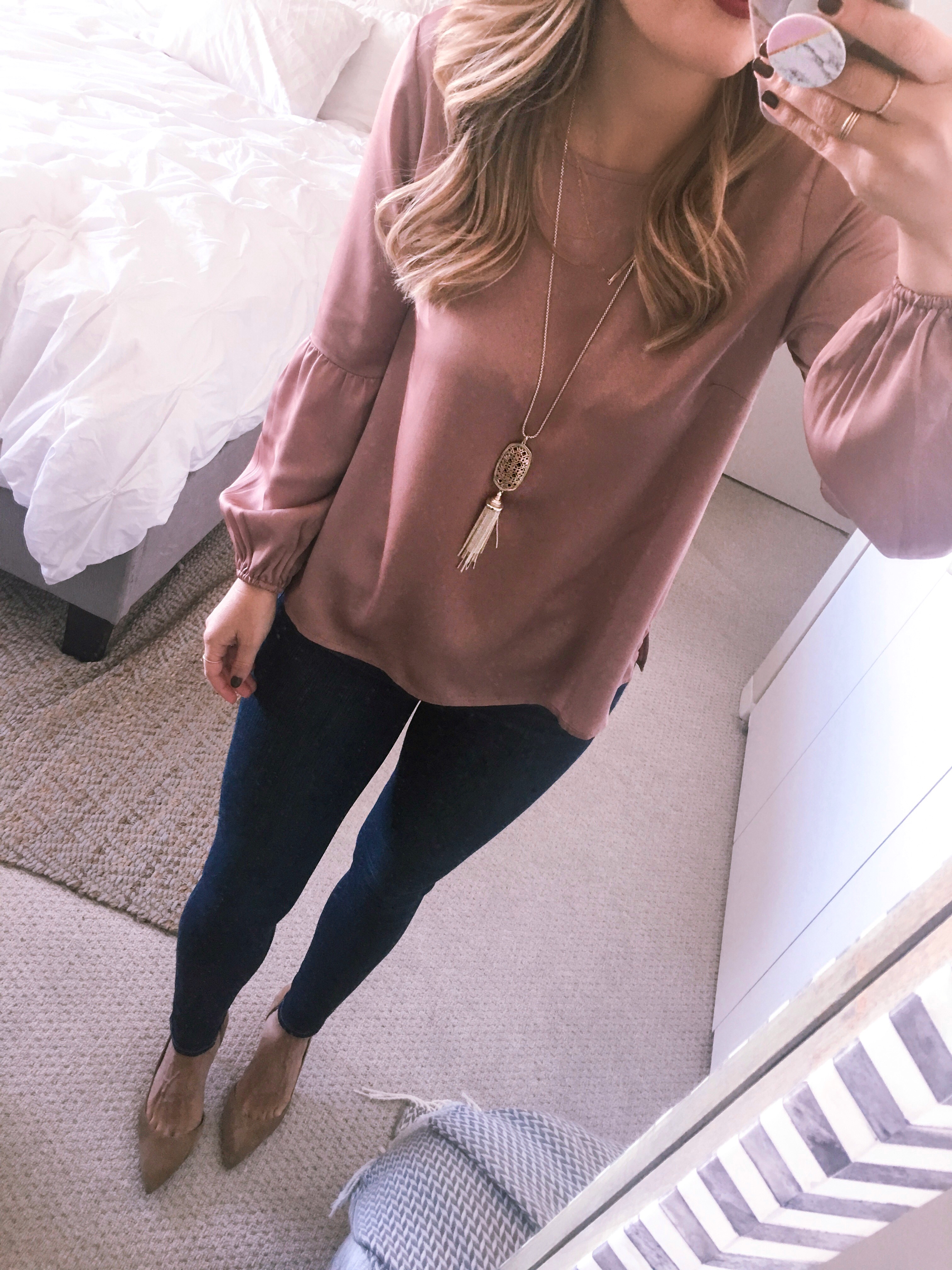 bobeau rose gold silk top with kendra scott necklace