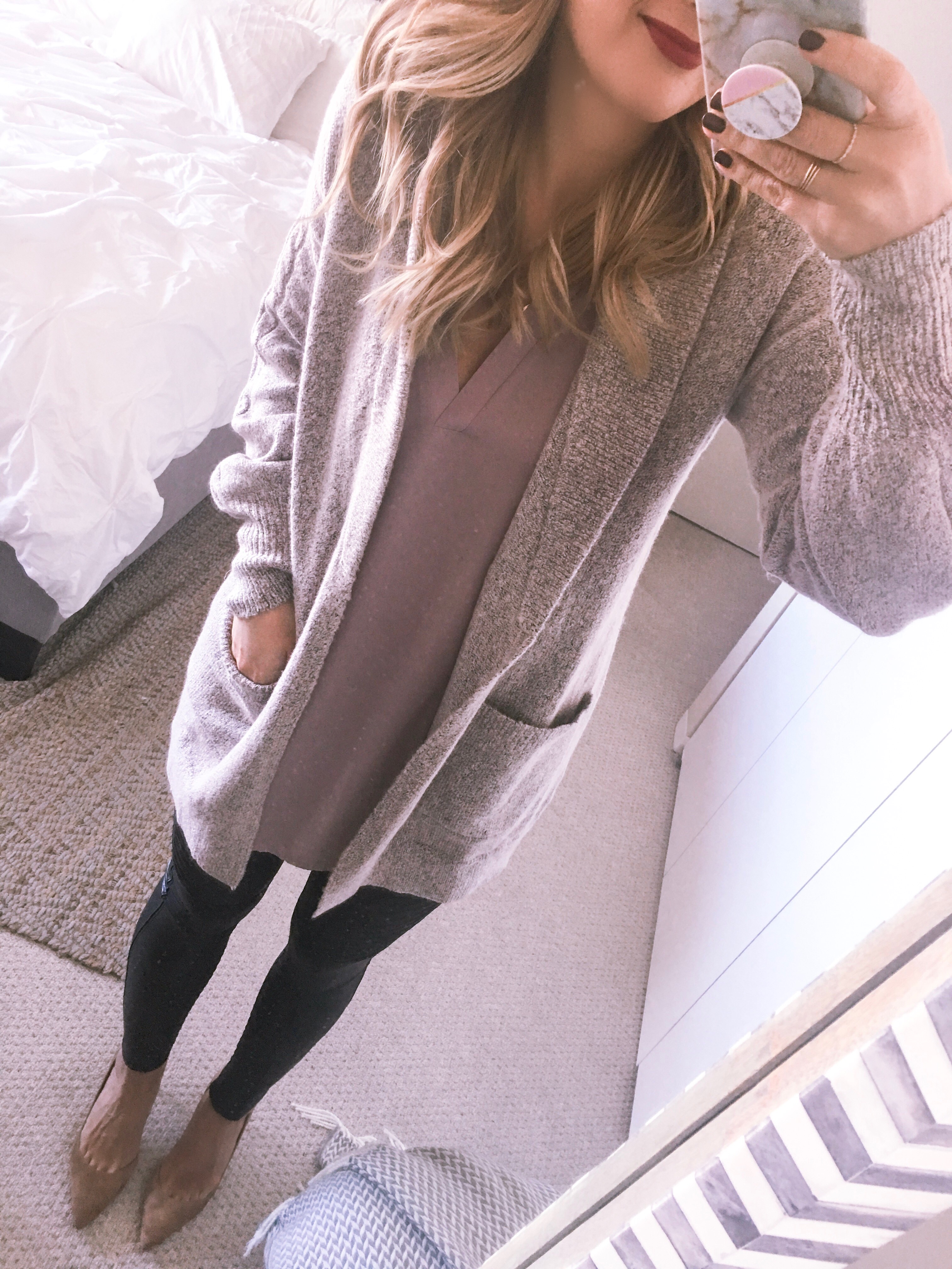 OOTD: Gray Cardigan & Moto Leggings