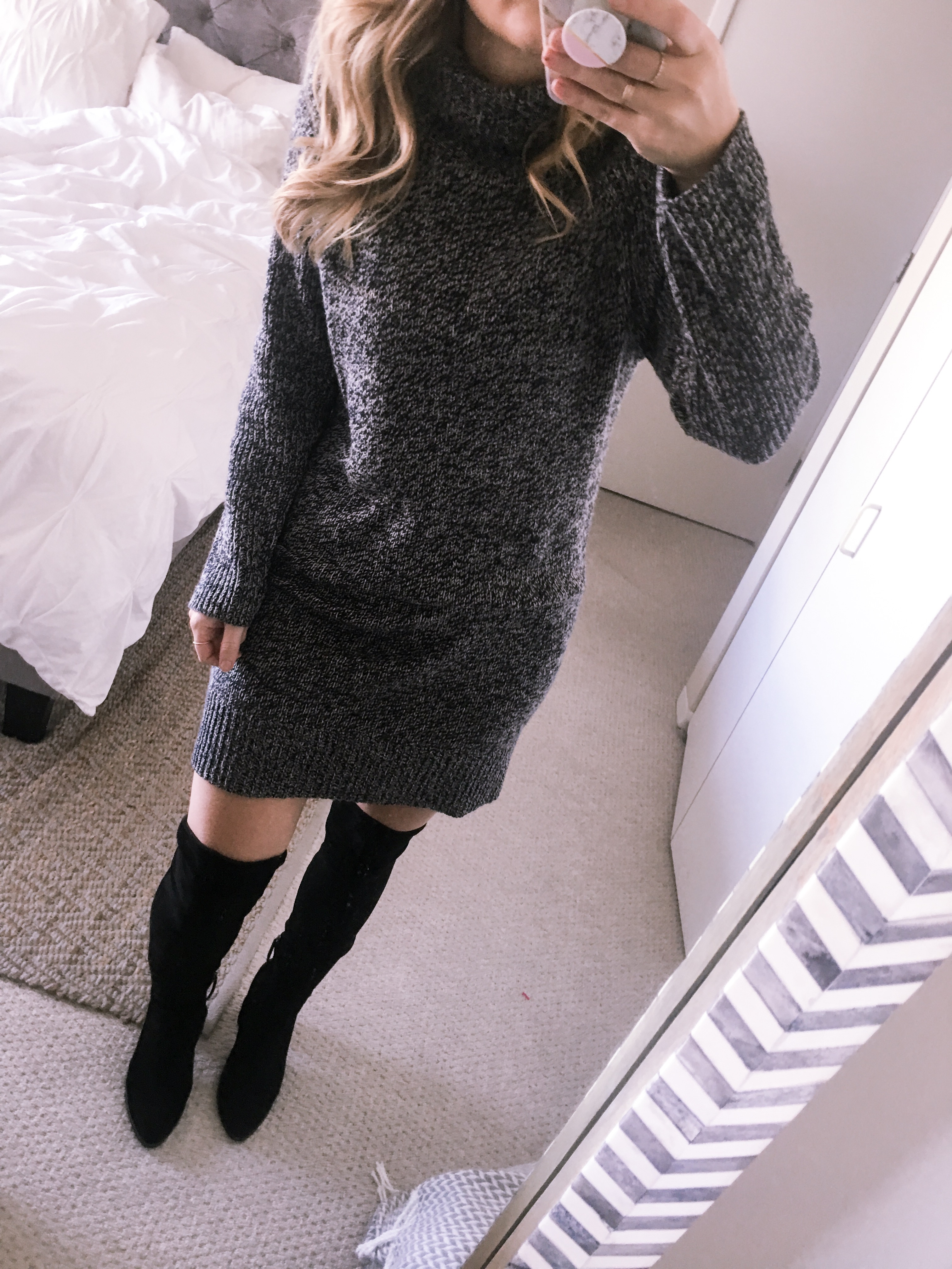grey dress and boots