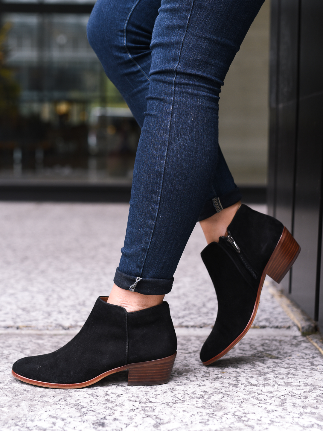 black flat suede boots by sam edelman