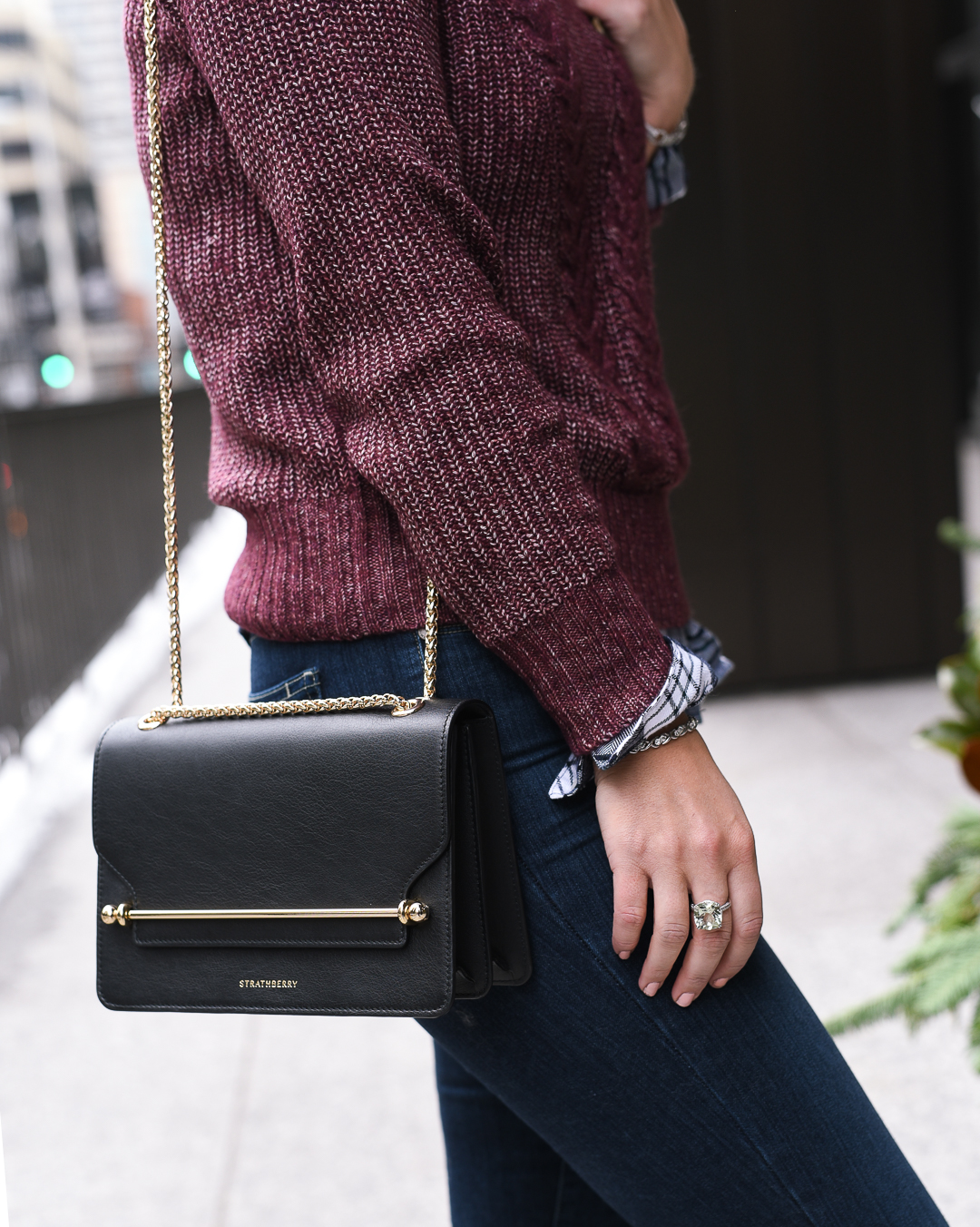 black leather strathberry bag - Best Cute Affordable Sweater for Layering by Chicago style blogger Visions of Vogue
