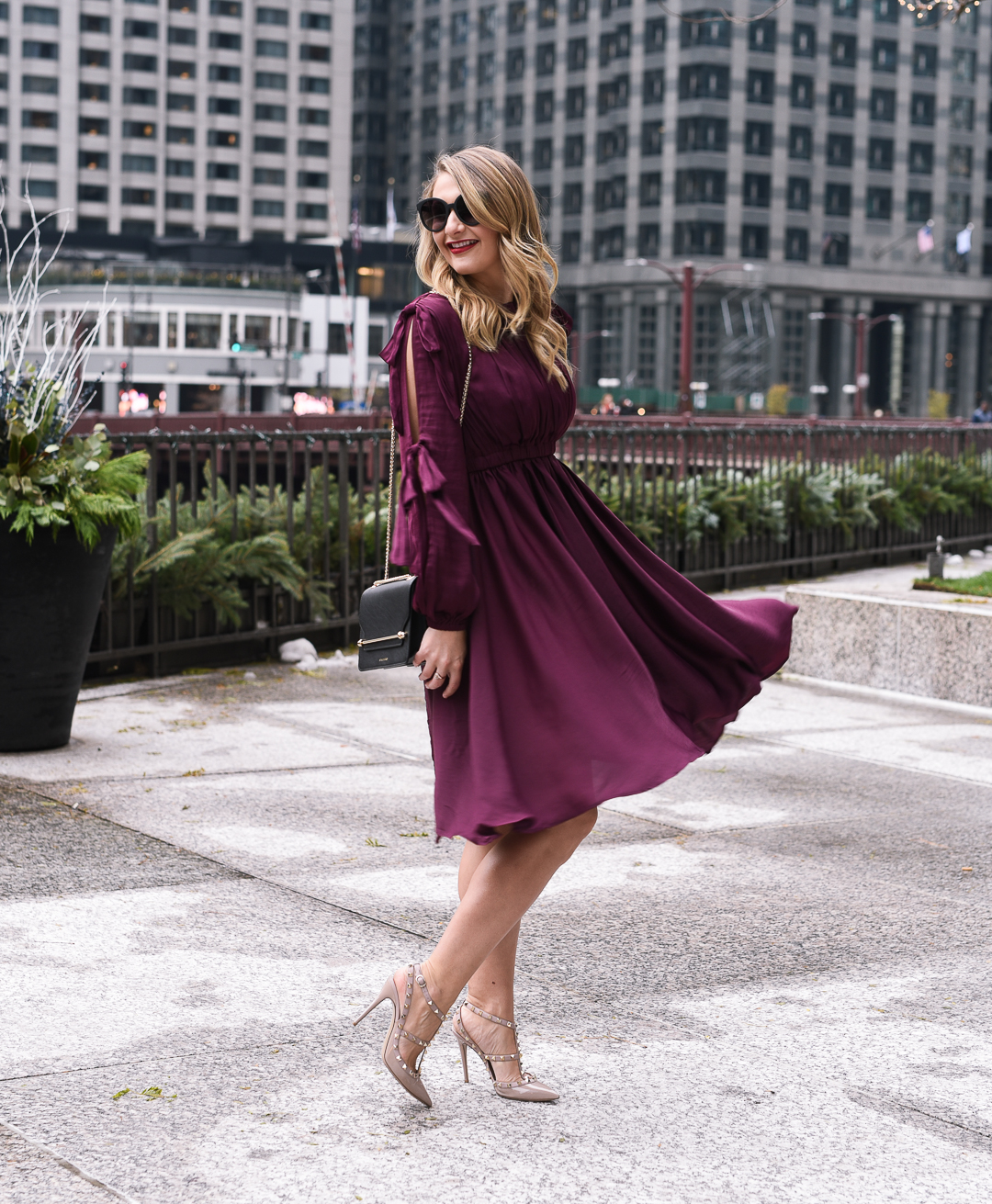 Burgundy shop dress outfit