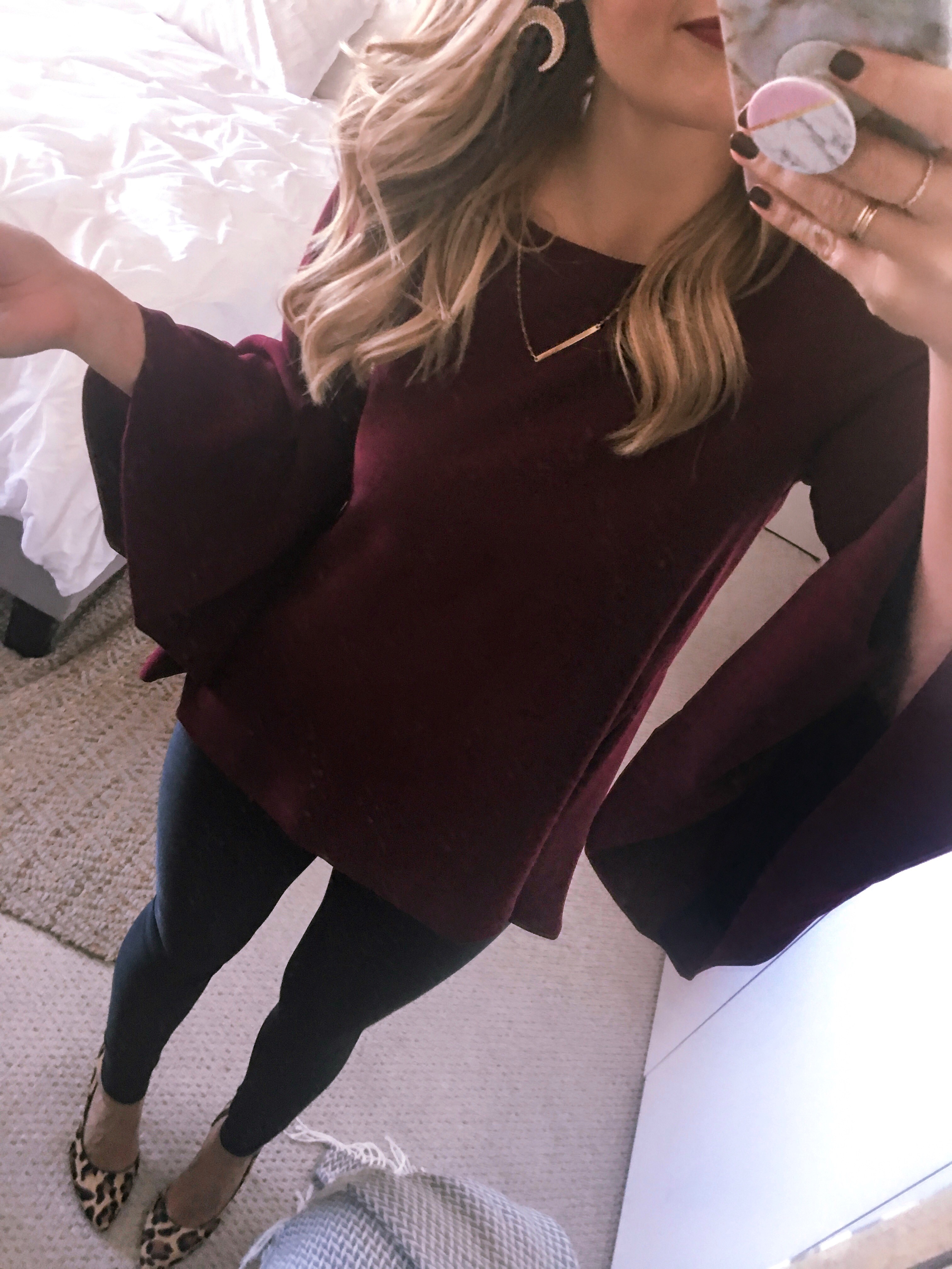 burgundy bell sleeve top