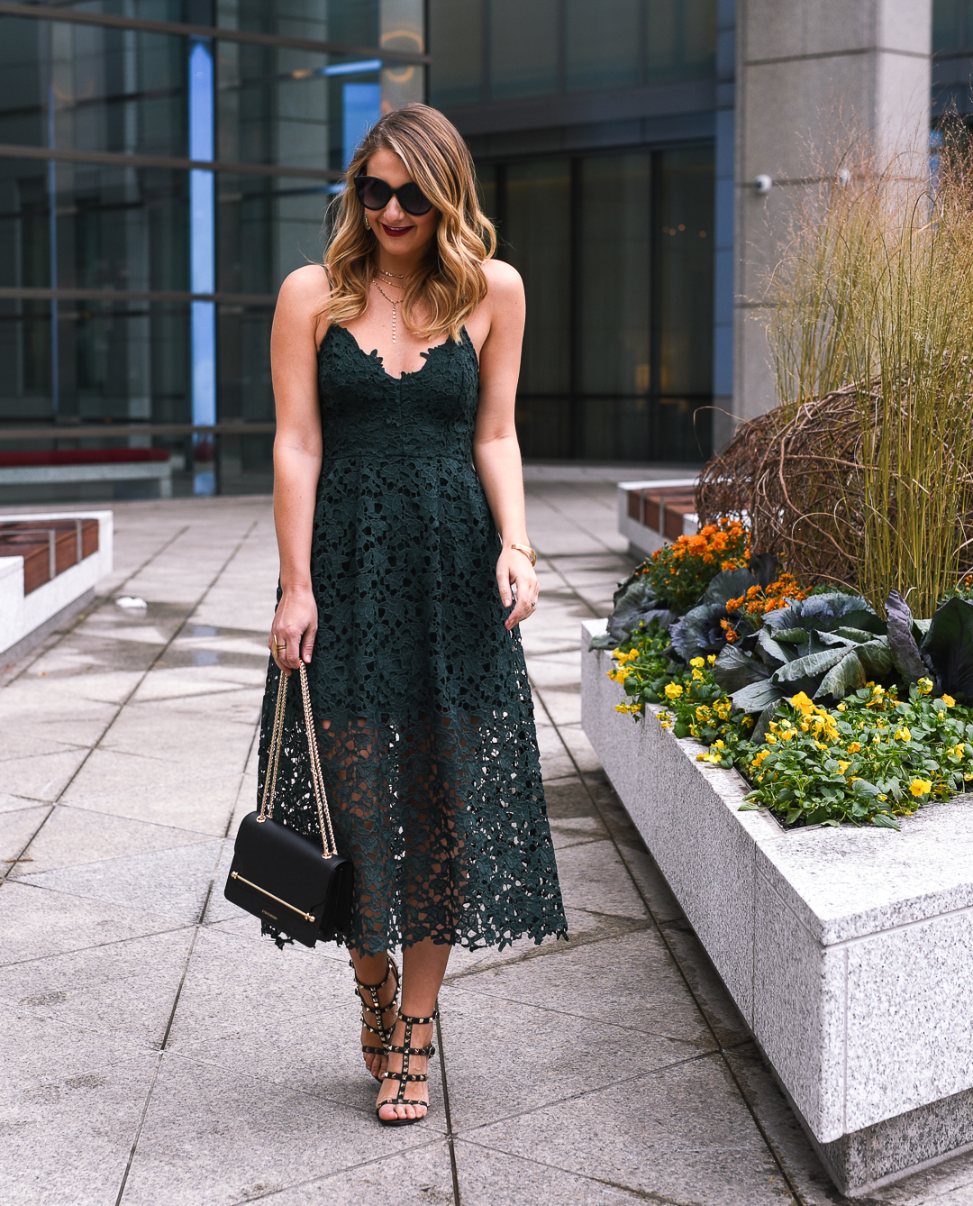 astr the label green lace dress for holiday parties - 5 Best Investment Pieces by popular Chicago style blogger Visions of Vogue