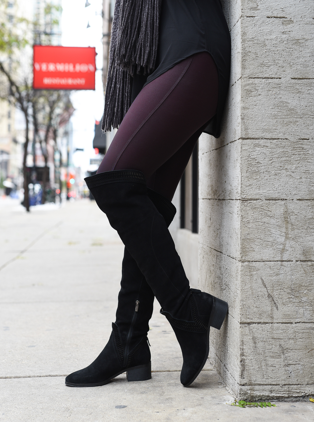 vince camuto suede over the knee boots in black