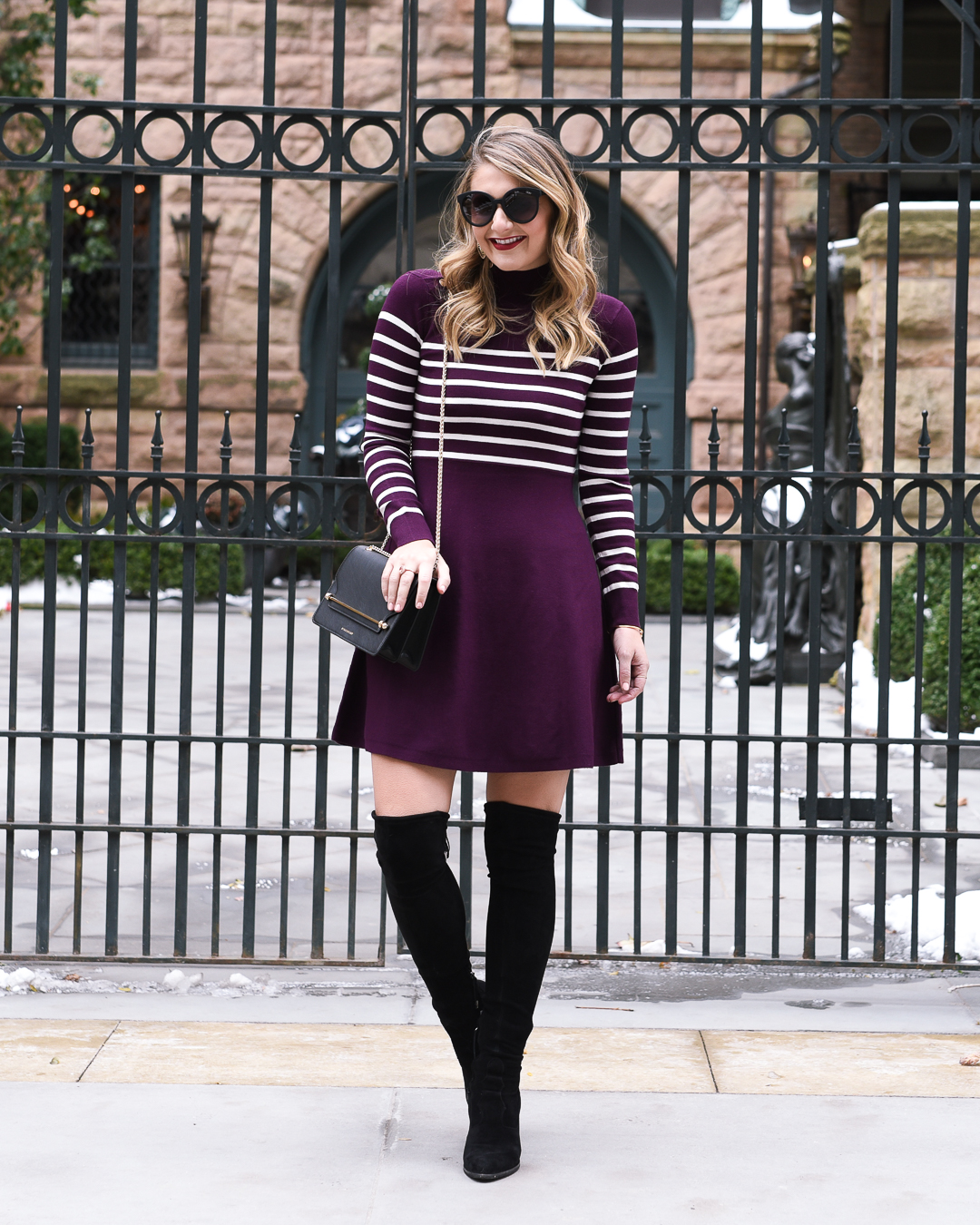 how to wear over the knee boots with a sweater dress