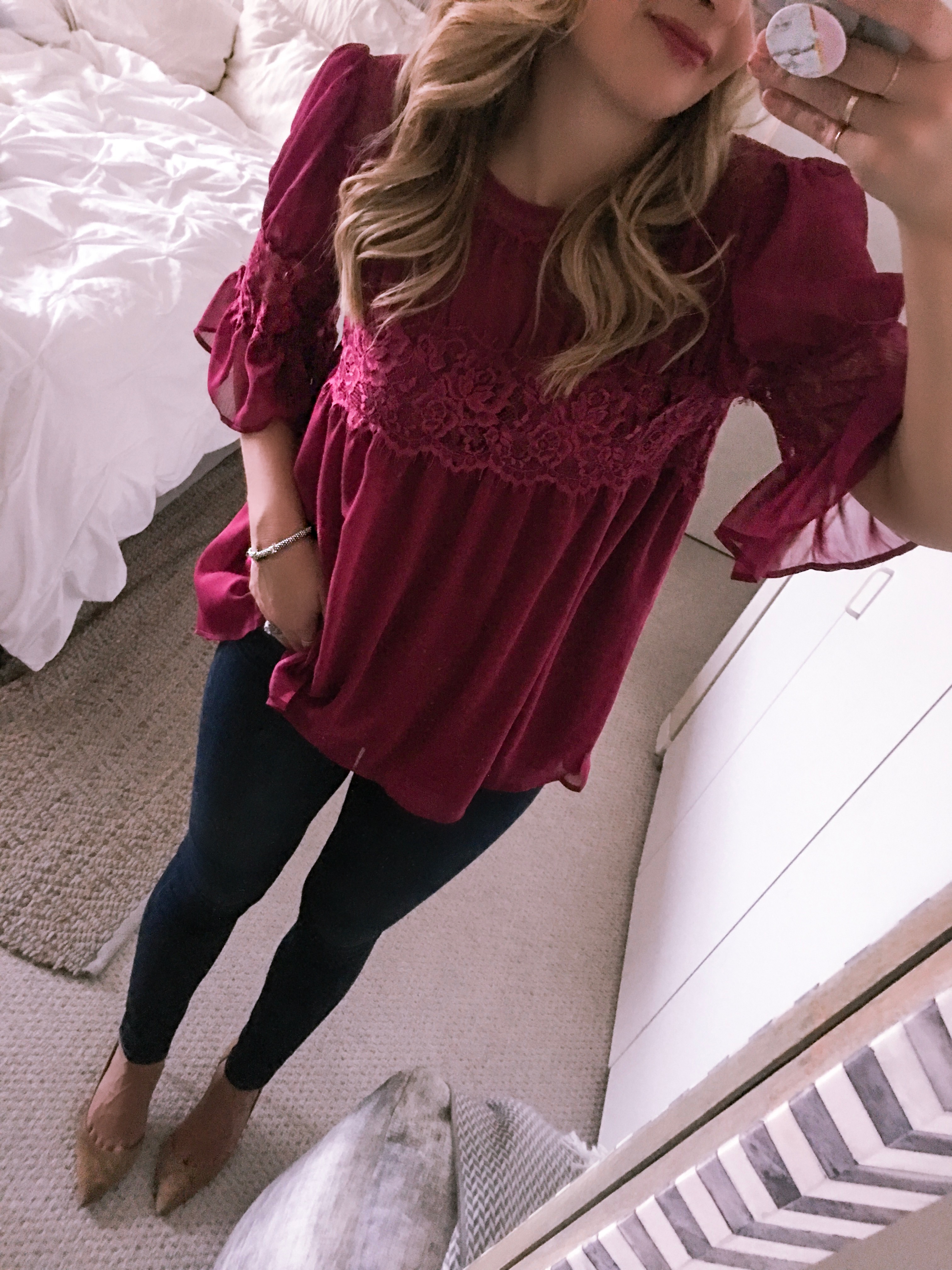 burgundy lace top