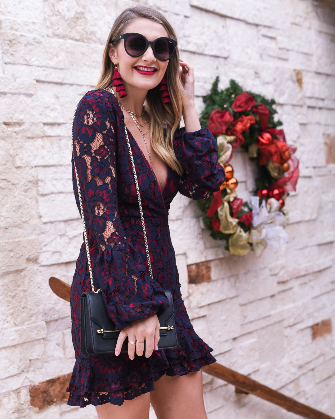 holiday outfit for christmas and new year's eve - Lace Holiday Outfit by Chicago fashion blogger Visions of Vogue