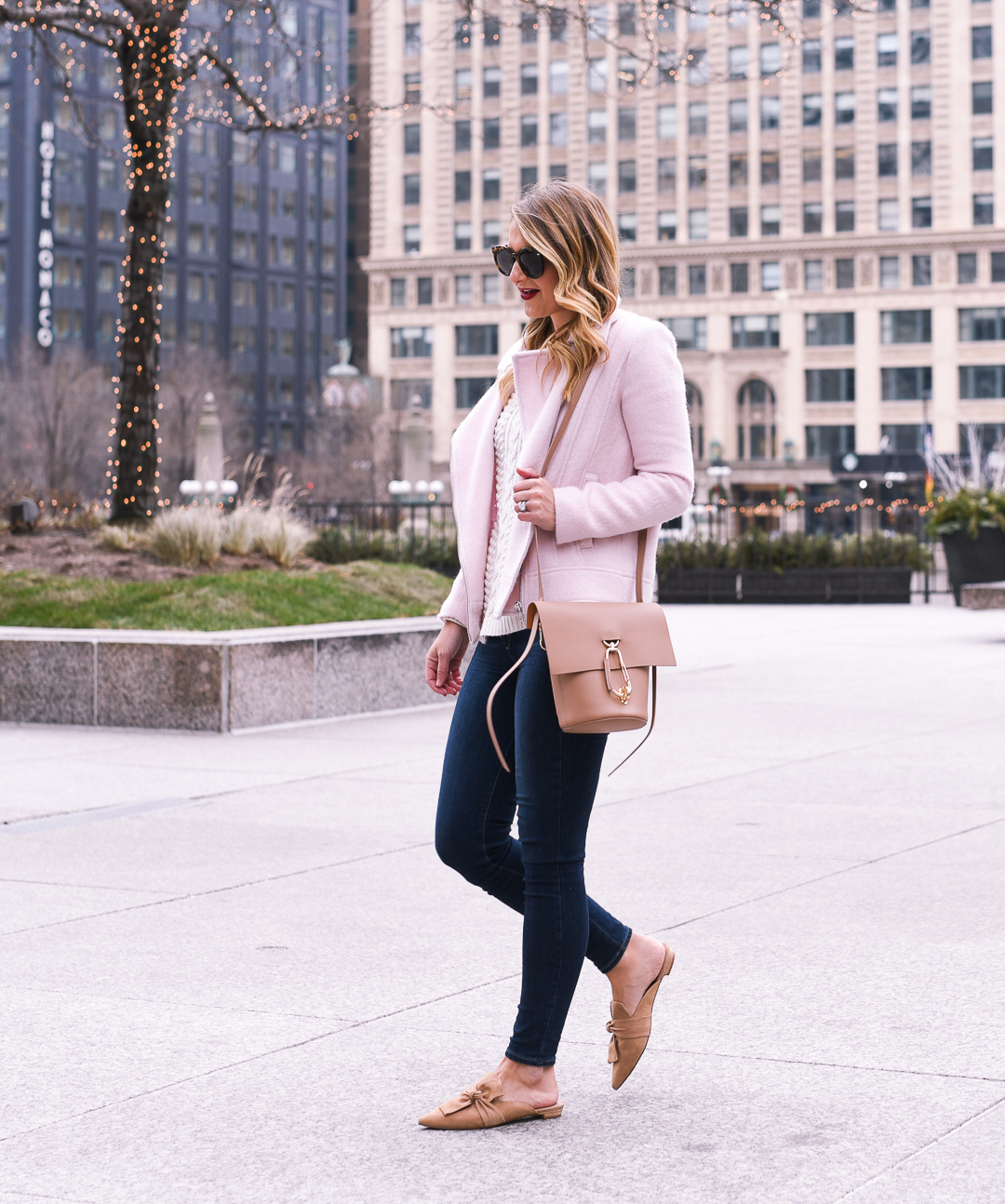 how to wear a pink coat - tahari bow mules by Chicago fashion blogger Visions of Vogue