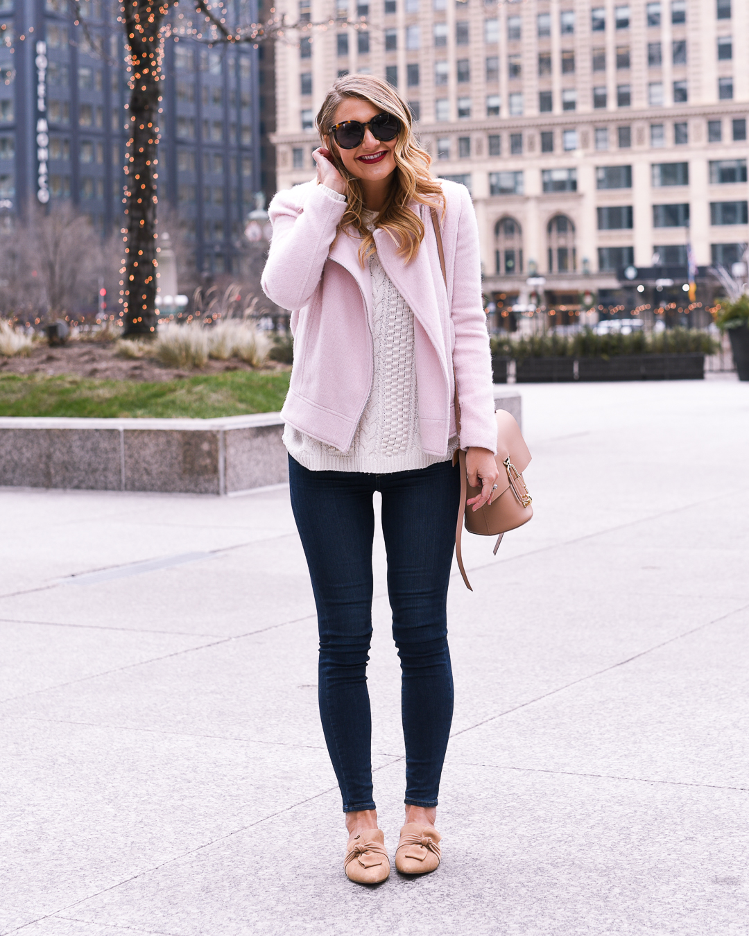 pink jacket - tahari bow mules by Chicago fashion blogger Visions of Vogue