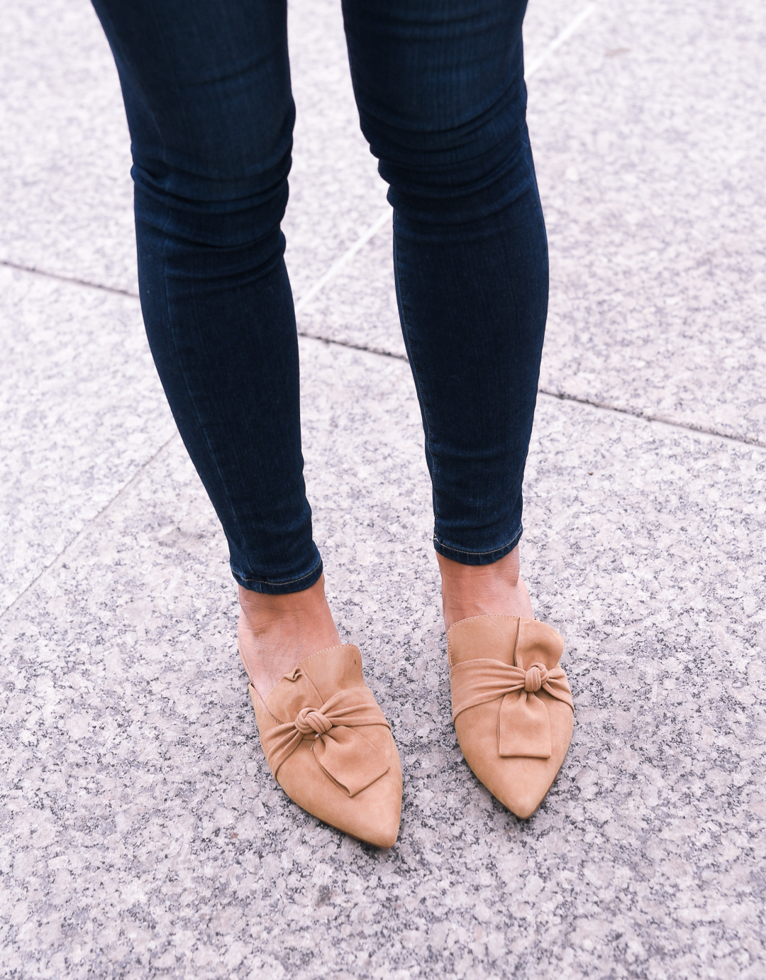 tan pointed tow mules from 6pm - tahari bow mules by Chicago fashion blogger Visions of Vogue