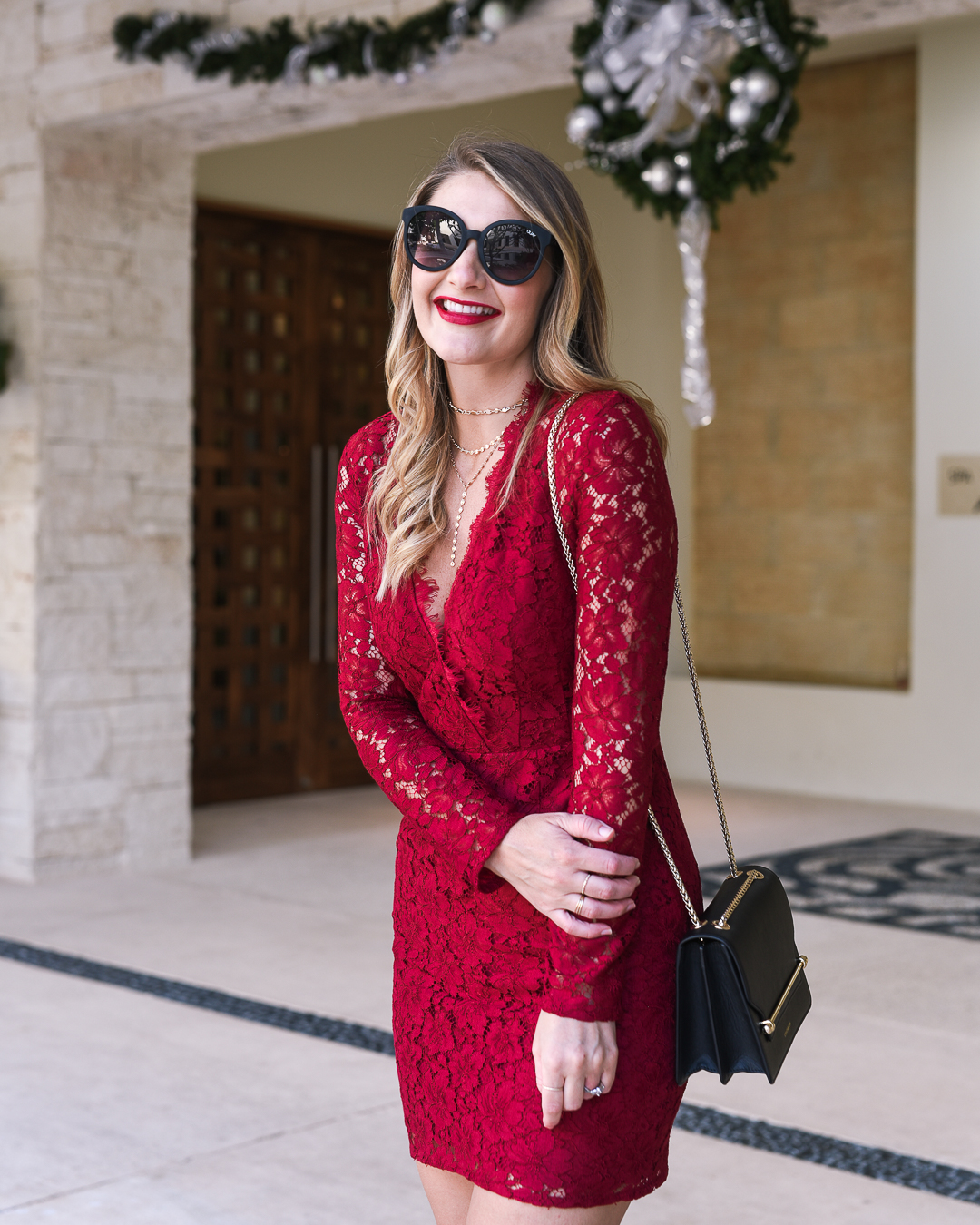 what to wear to a holiday party - Red WAYF Dress by Chicago fashion blogger Visions of Vogue