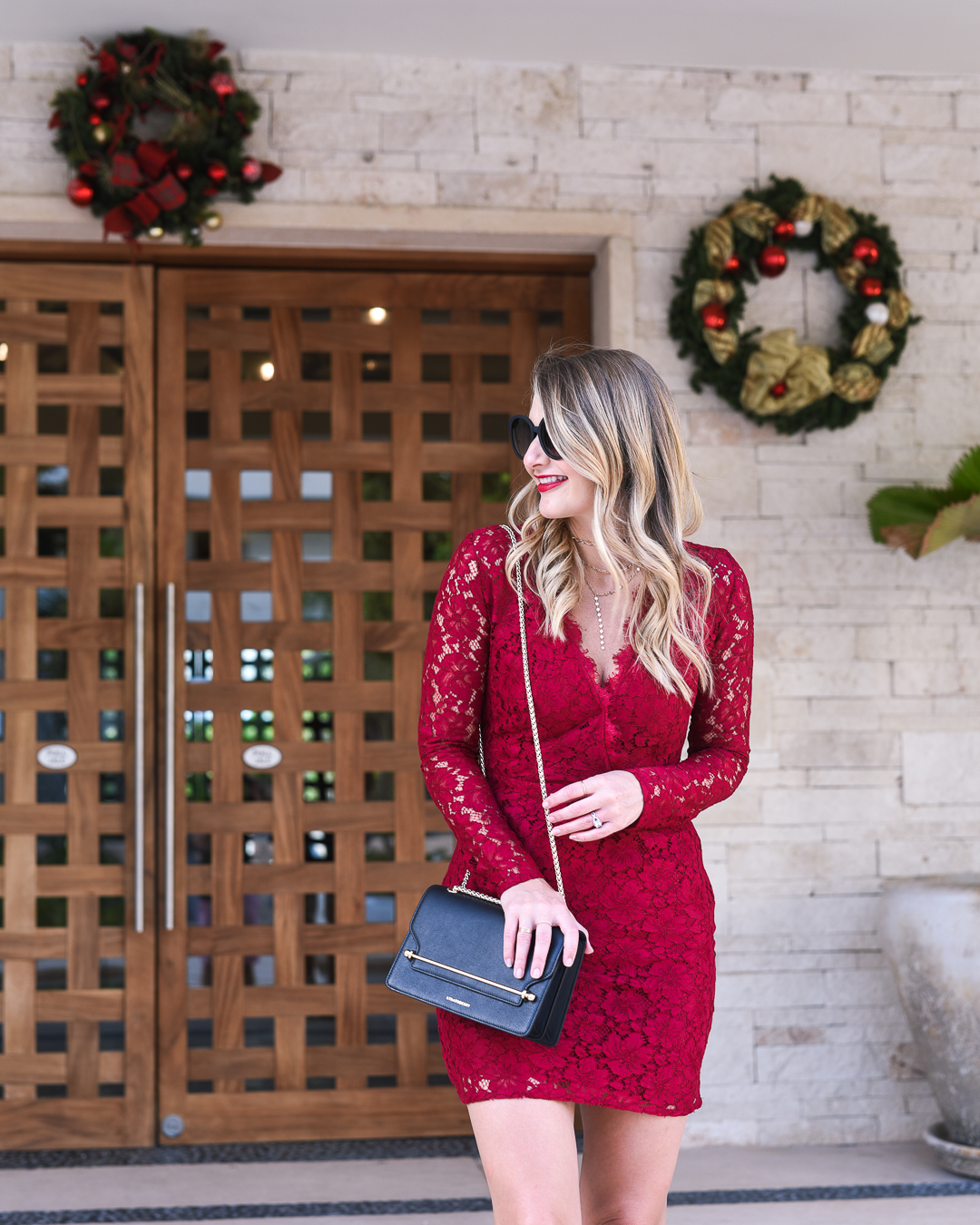 how to wear lace and leather - Red WAYF Dress by Chicago fashion blogger Visions of Vogue