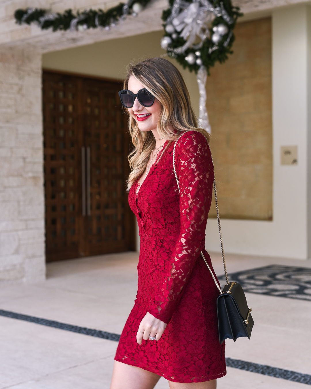 long sleeve deep red lace dress from nordstrom - Red WAYF Dress by Chicago fashion blogger Visions of Vogue